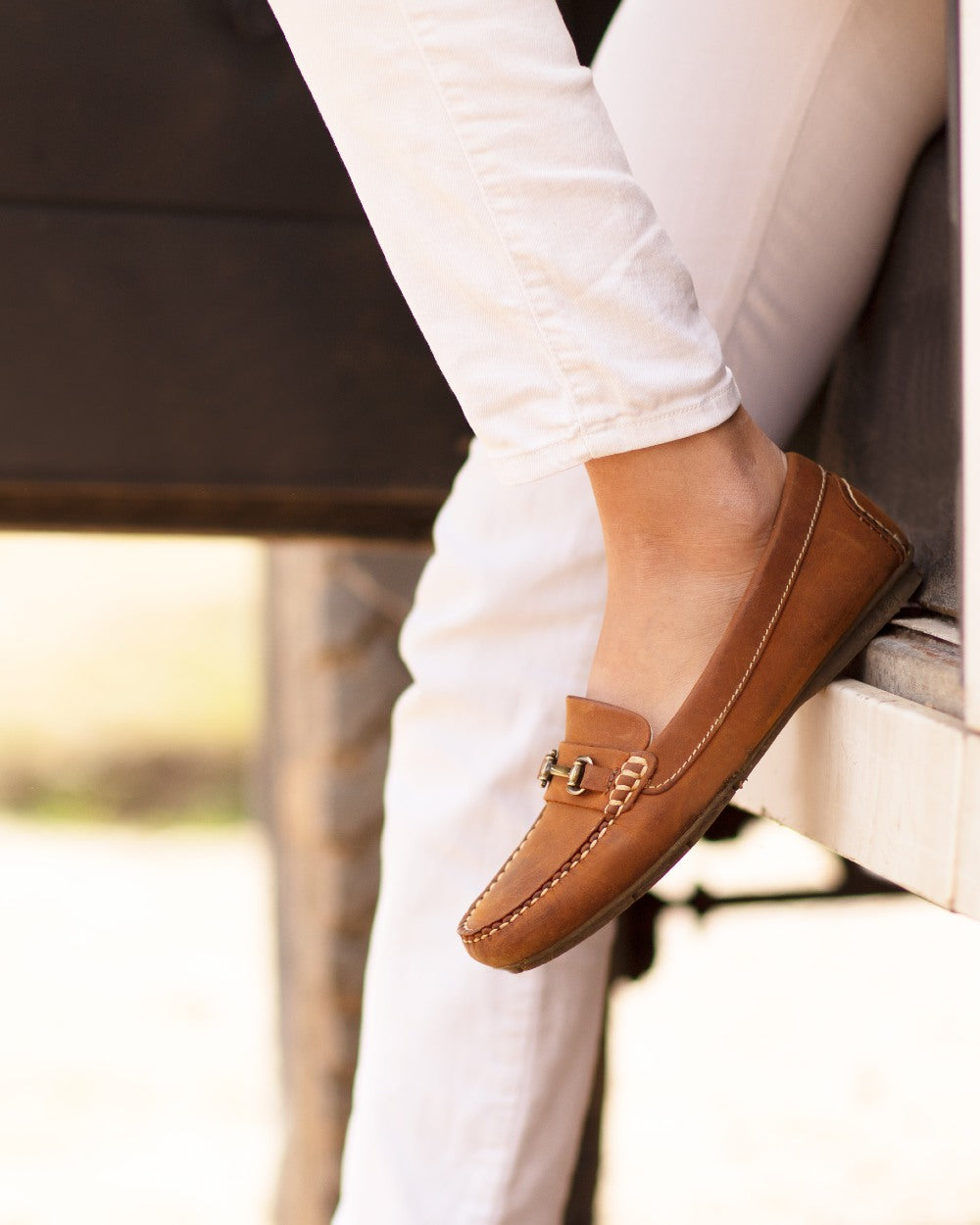 Sand Coloured Orca Bay Verona Womens Loafers On A Outdoor Background