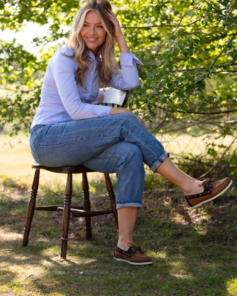 Sand Navy Coloured Orca Bay Womens Clovelly Deck Shoes on outdoor background