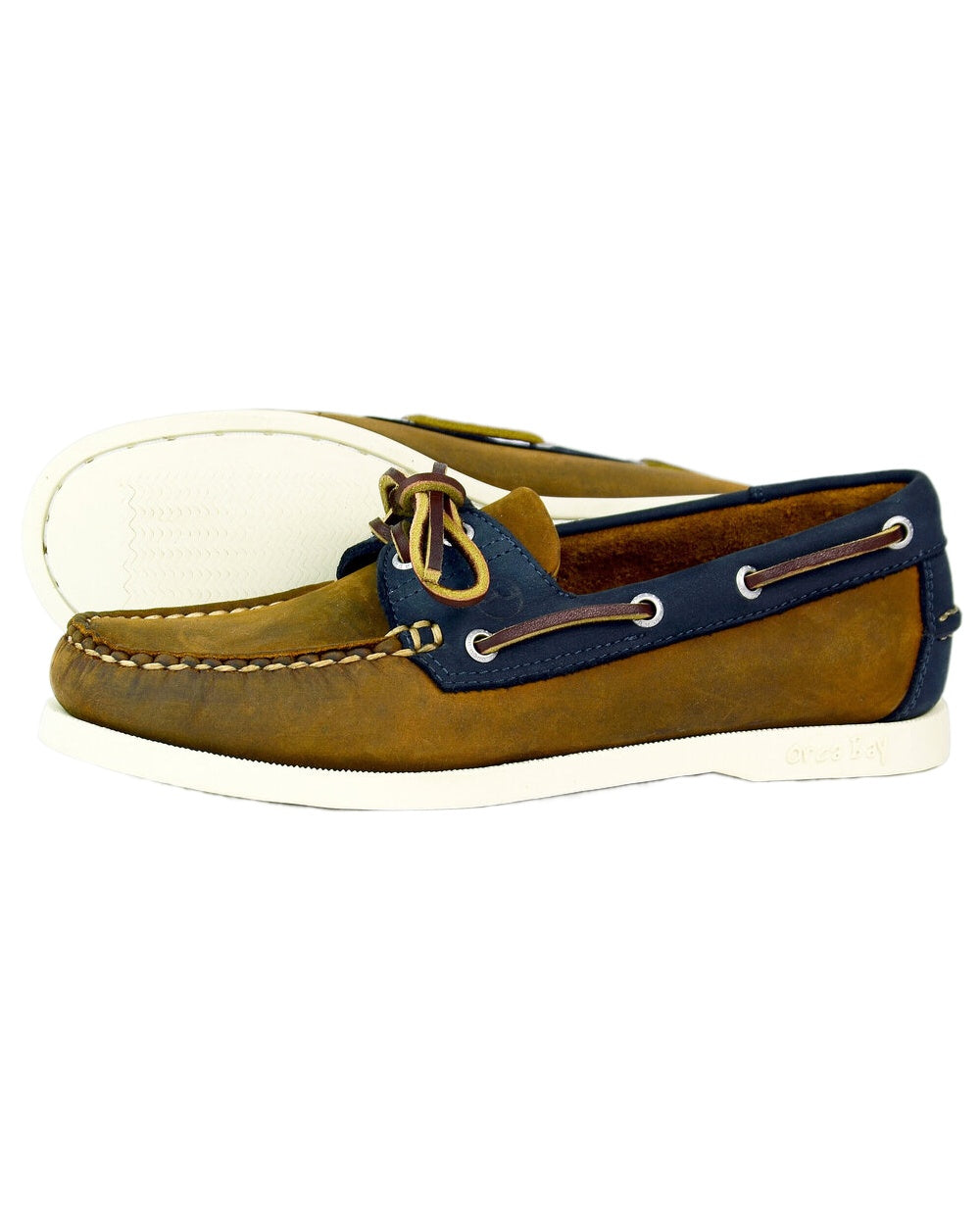 Sand Navy Coloured Orca Bay Womens Clovelly Deck Shoes on white background
