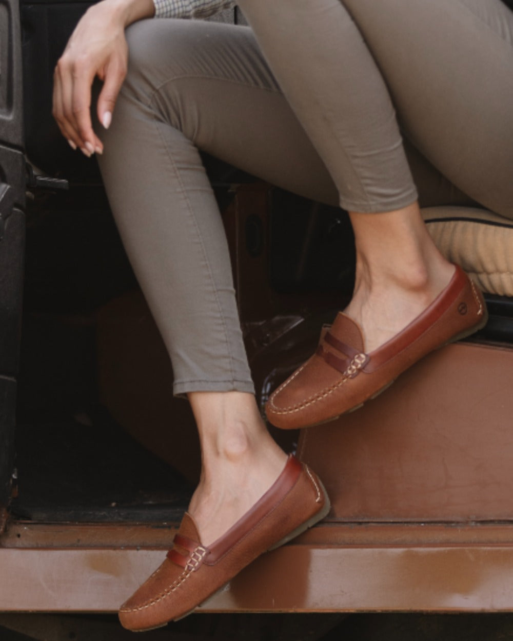 Havana Saddle coloured Orca Bay Womens Richmond Loafers on outdoor background