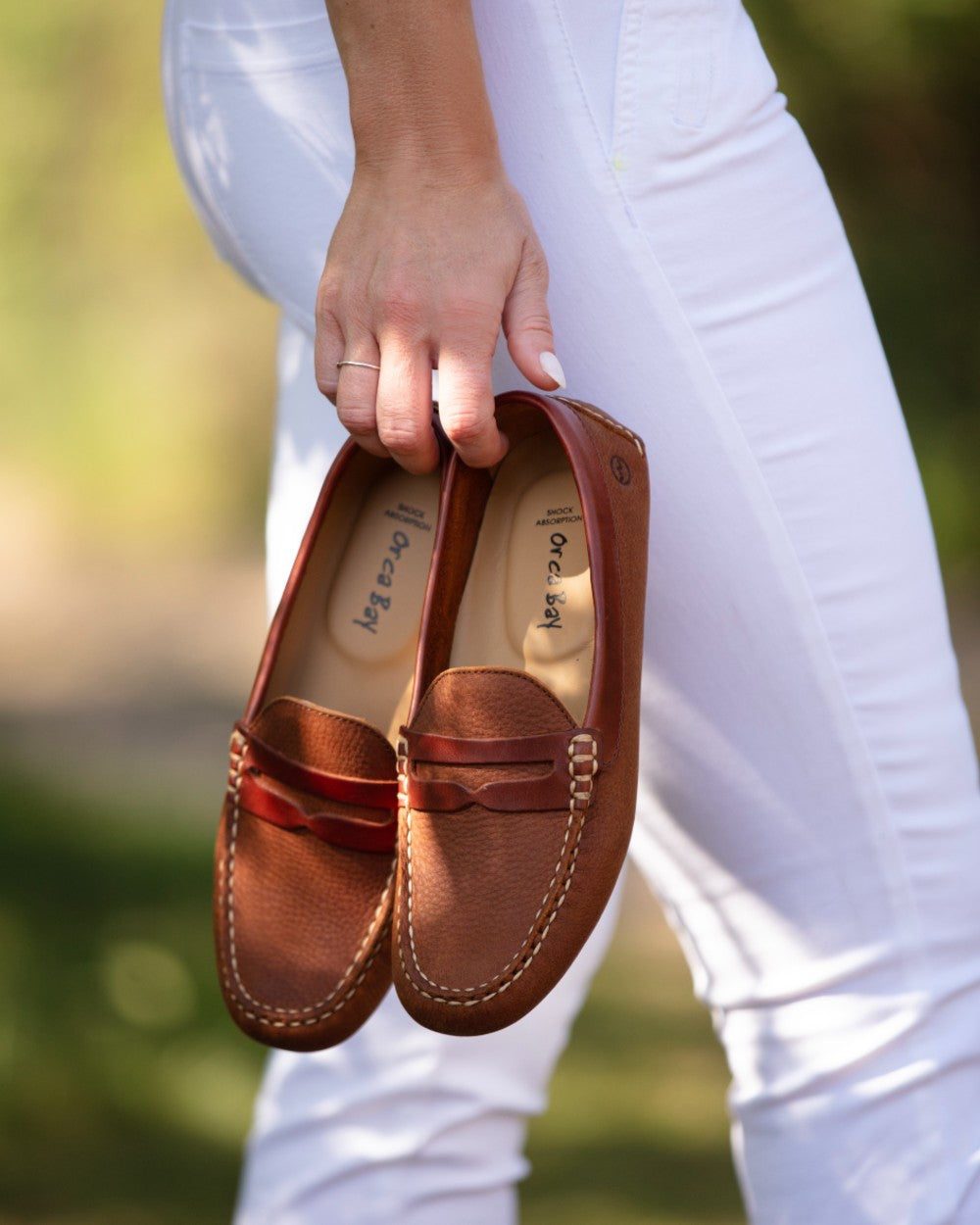 Havana Saddle coloured Orca Bay Womens Richmond Loafers on outdoor background
