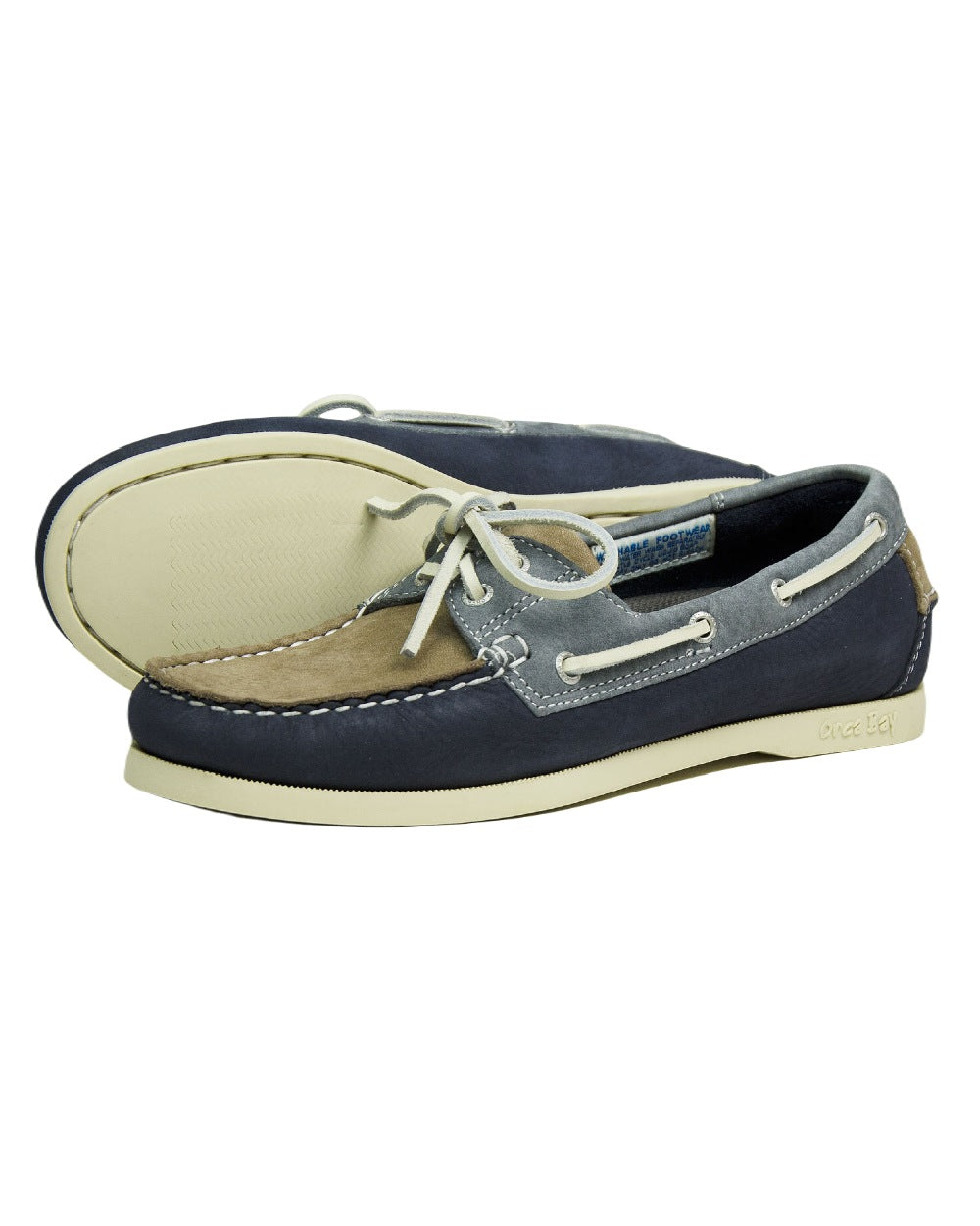 Taupe Indigo Grey coloured Orca Bay Womens Sandusky Deck Shoes on white background