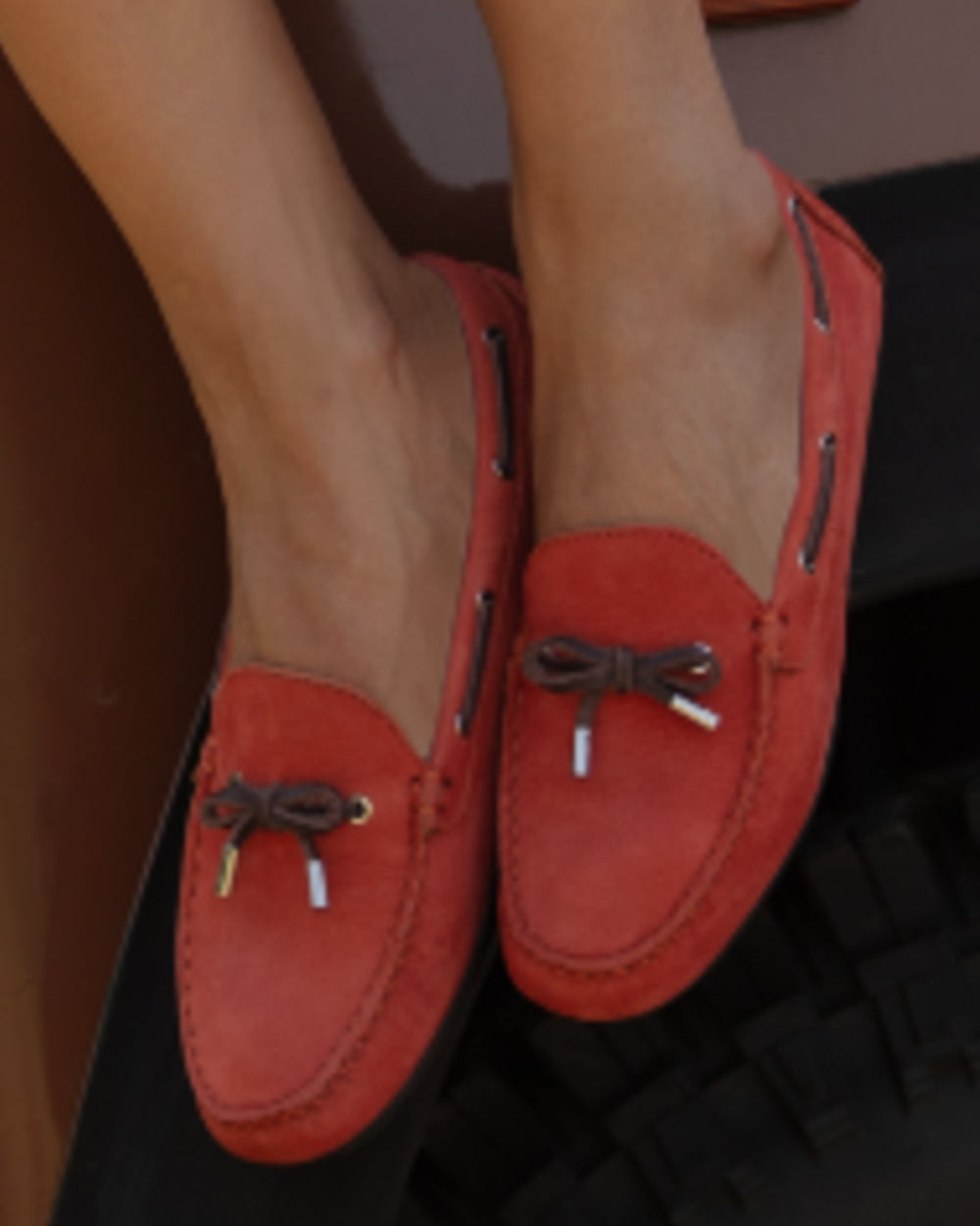 Red coloured Orca Bay Womens Vienna Loafers on outdoor background