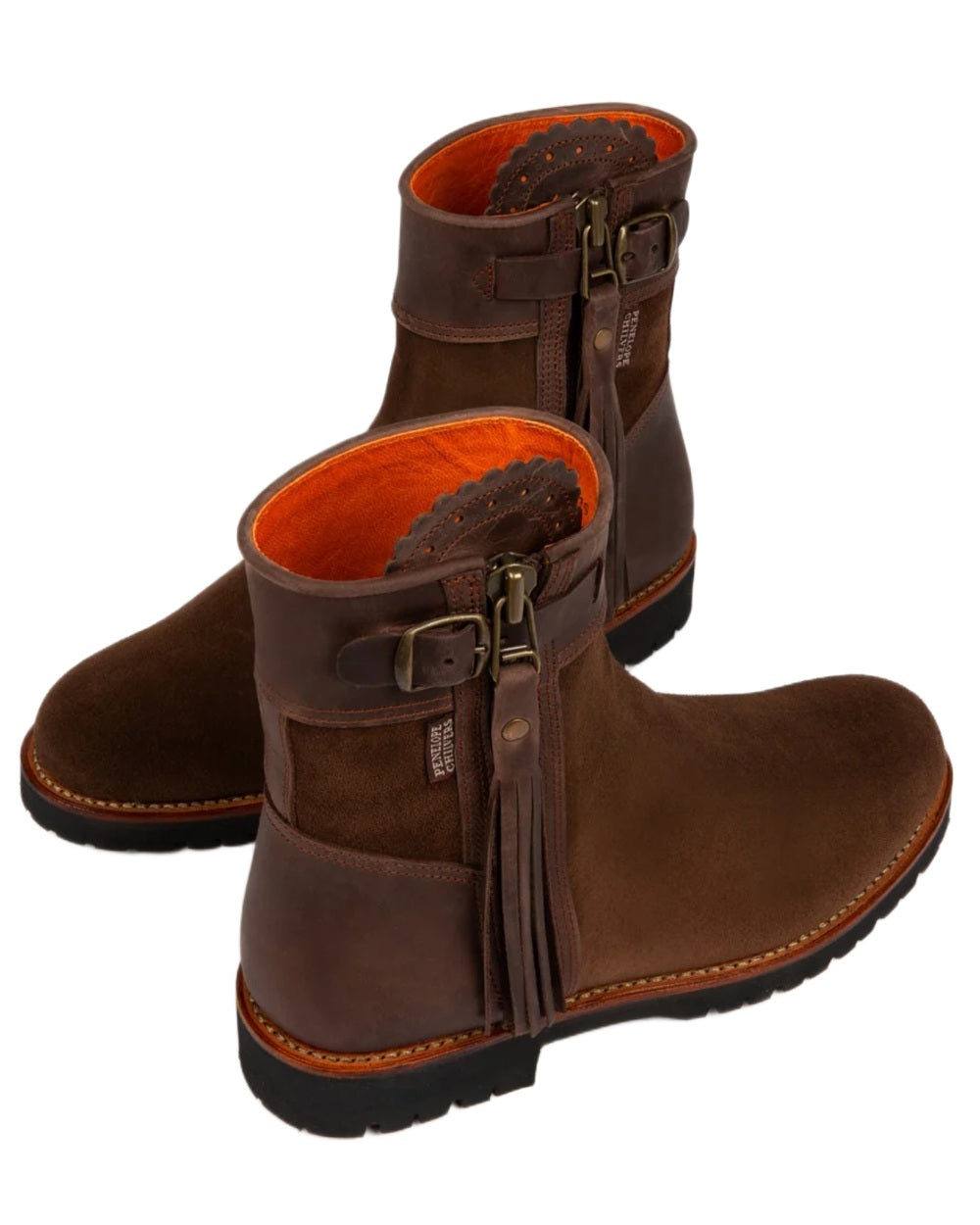 Dark Oak coloured Penelope Chilvers Womens Inclement Cropped Tassel Boots on white background