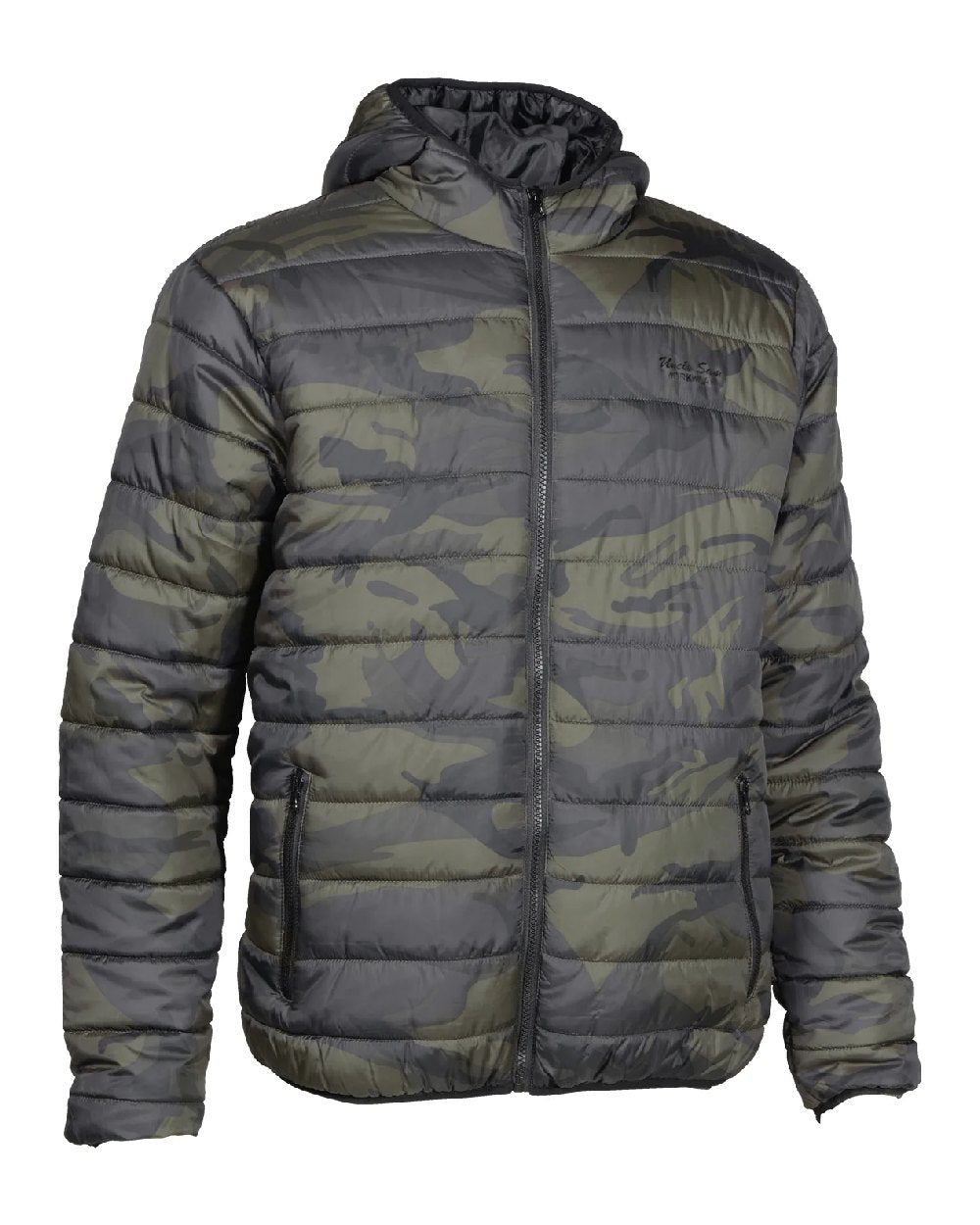 Camo Khaki coloured Percussion Camo Trek Down Jacket on white background