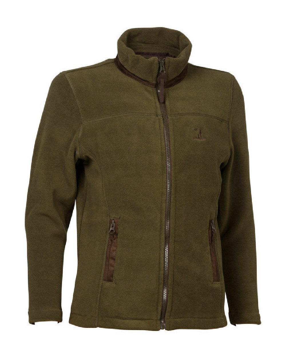 Khaki coloured Percussion Childrens Fleece Jacket on white background