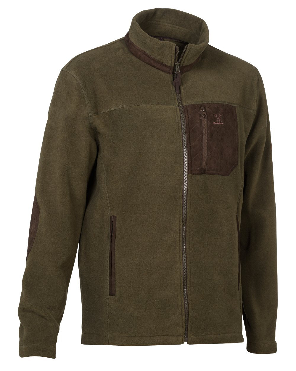 Khaki coloured Percussion Cor Polartane Fleece Jacket on white background