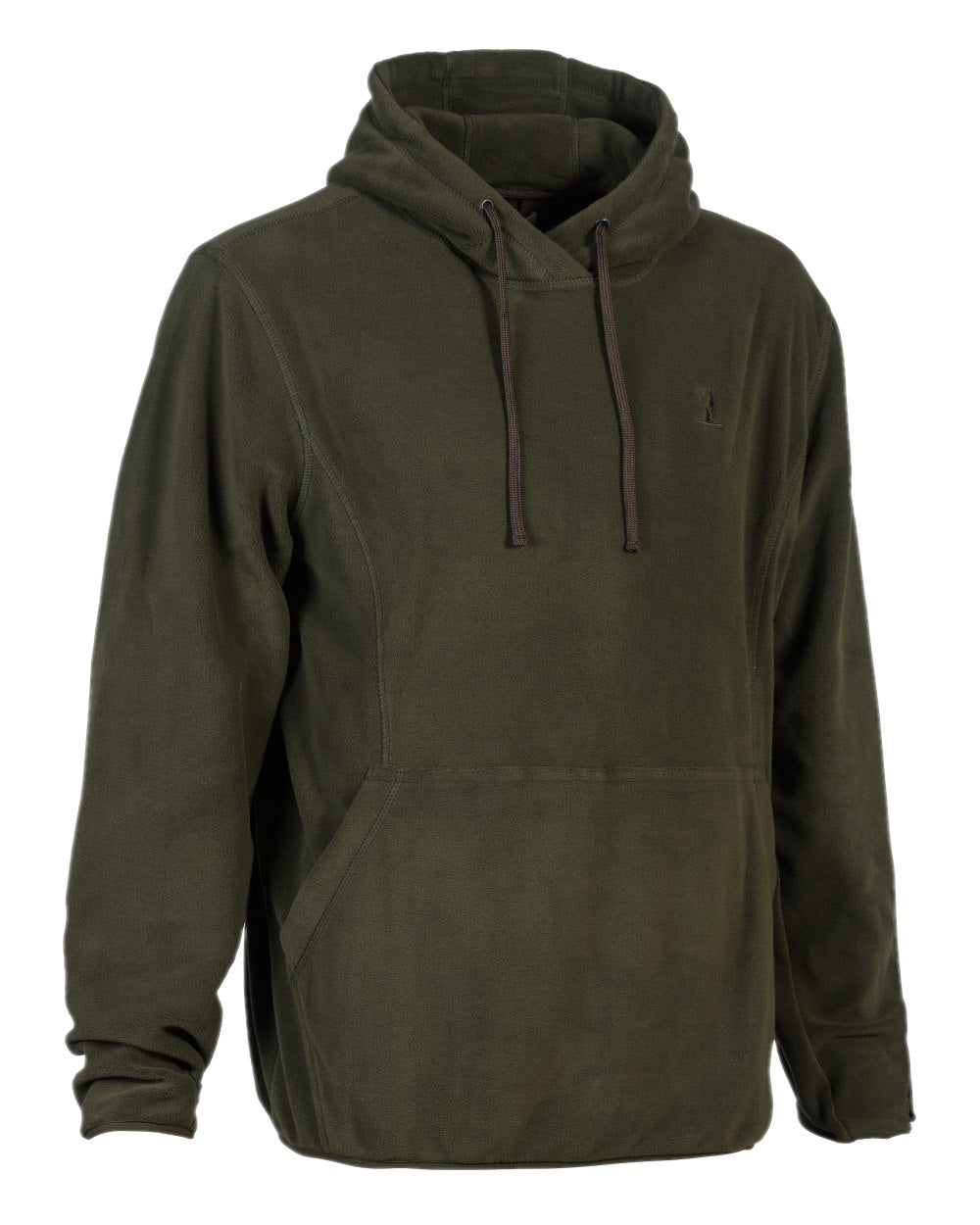 Khaki coloured Percussion Fleece Hooded Sweatshirt on white background