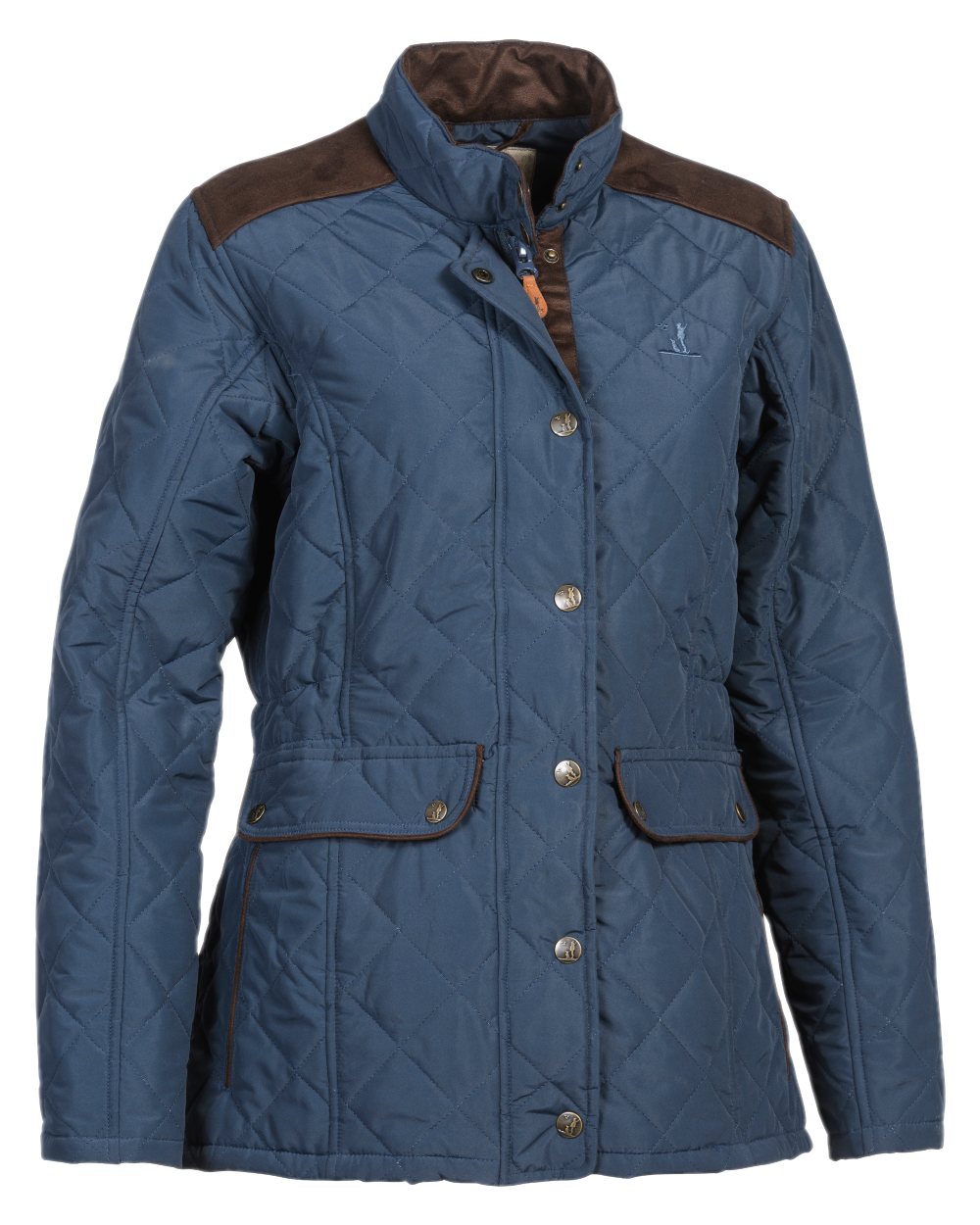 Blue coloured Percussion Ladies Edinburgh Quilted Jacket on white background
