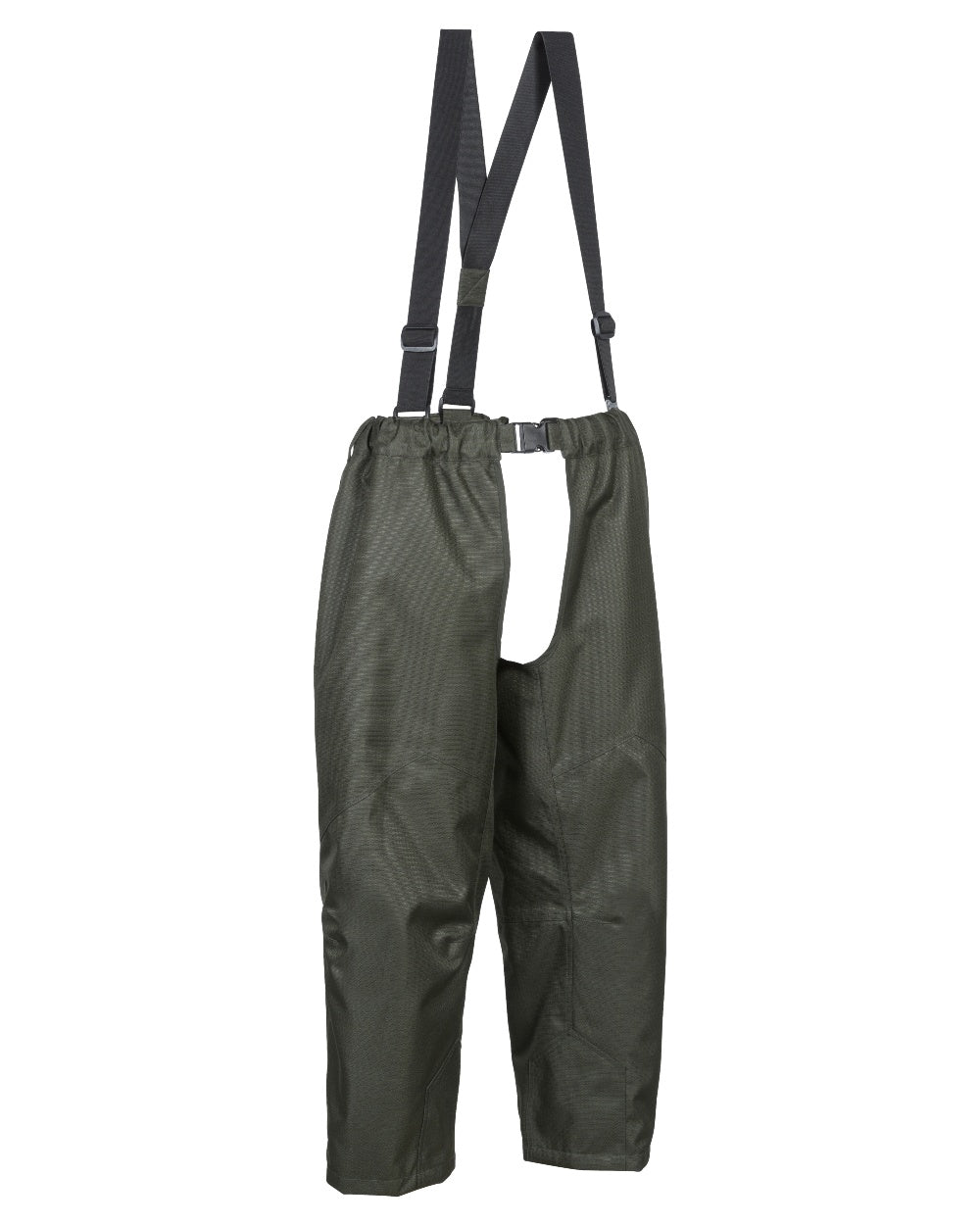 Khaki coloured Percussion Predator Waterproof Chaps with Braces on white background