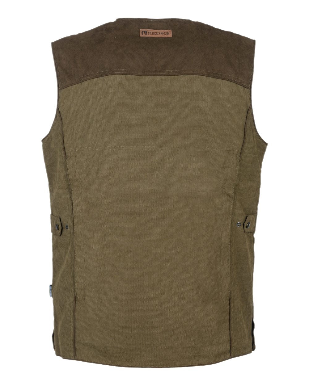 Khaki coloured Percussion Rambouillet Original Waterproof Waistcoat on white background