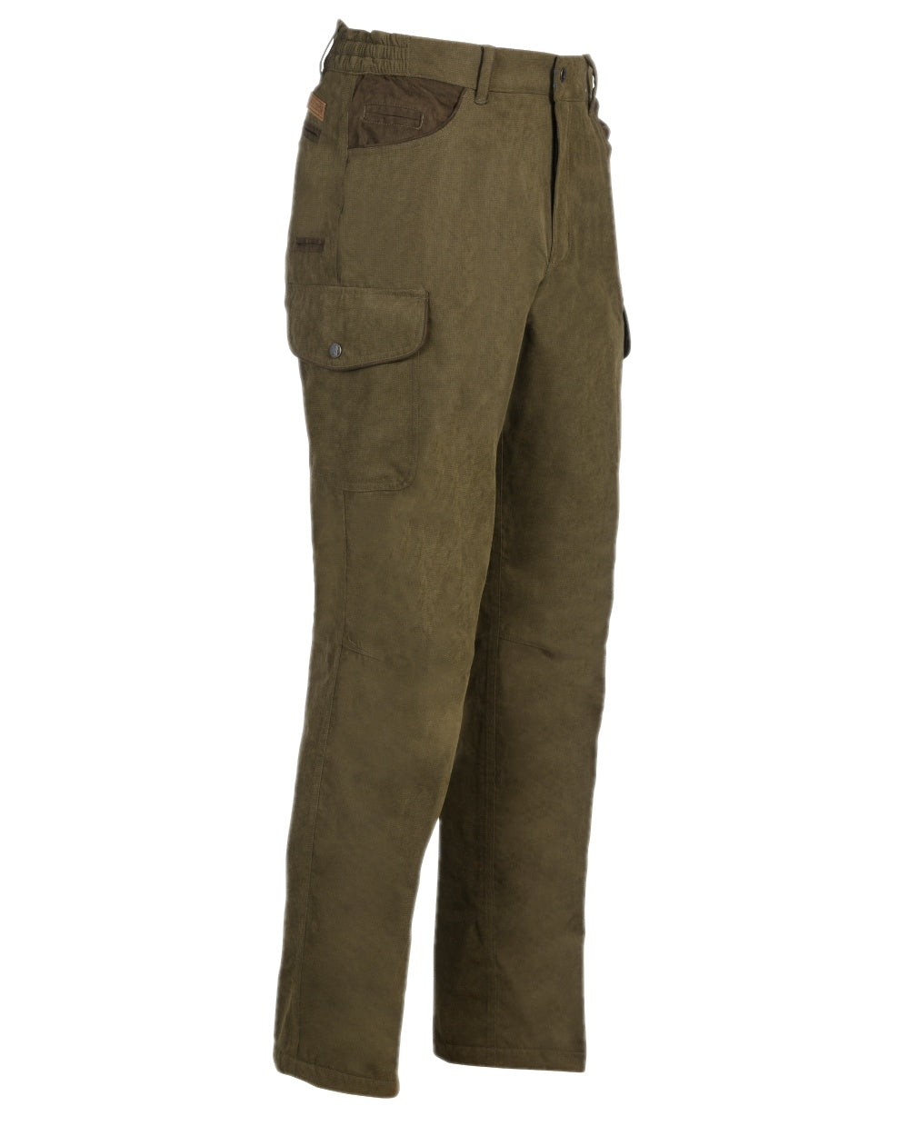 Khaki coloured Percussion Rambouillet Original Waterproof Warm Trousers on white background