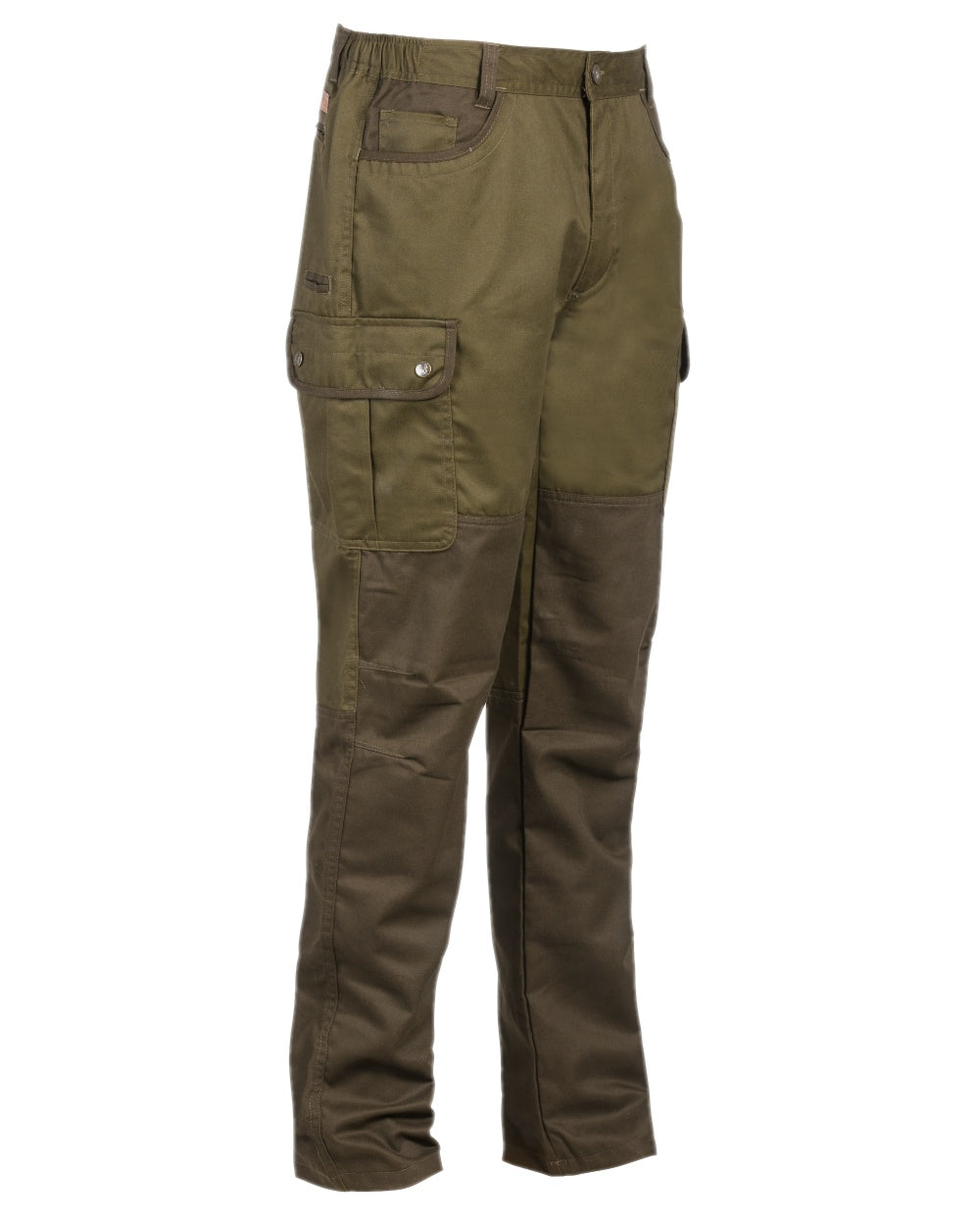 Khaki coloured Percussion Savane Trousers on white background