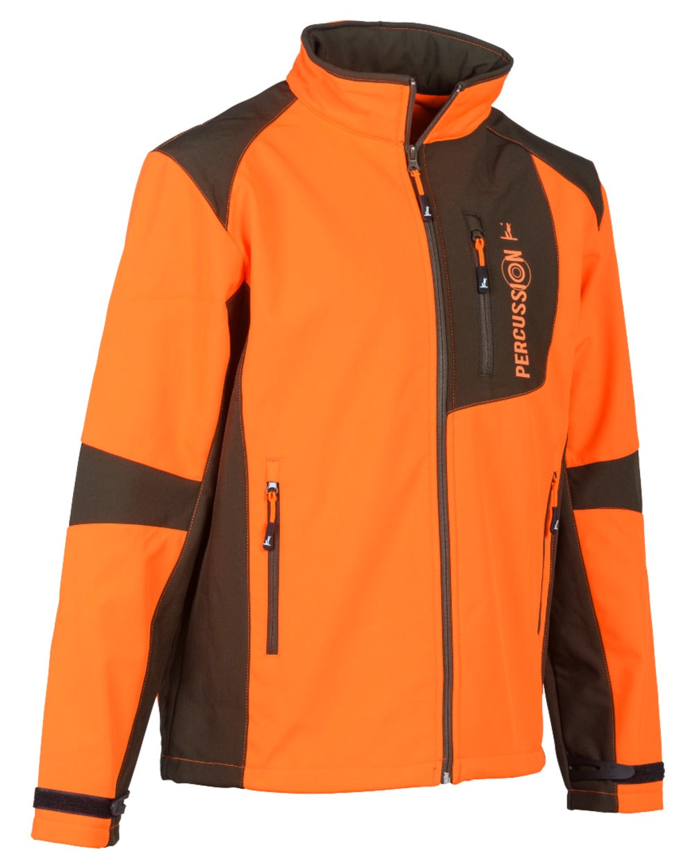 Khaki Orange coloured Percussion Softshell Waterproof Jacket on white background
