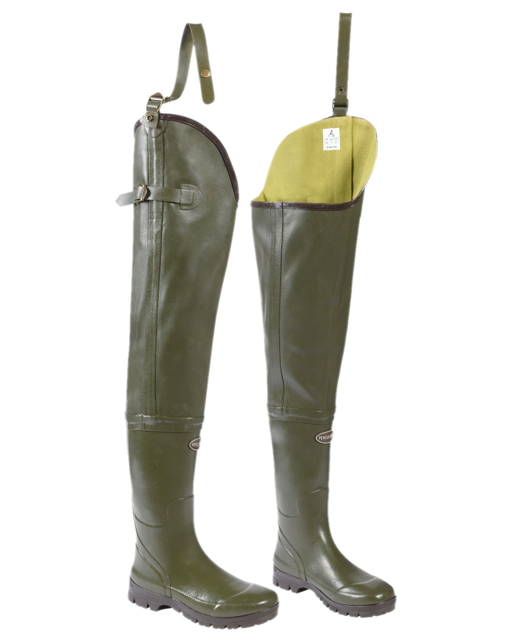 Khaki Coloured Percussion Torrent Jersey Thigh Boots on white background