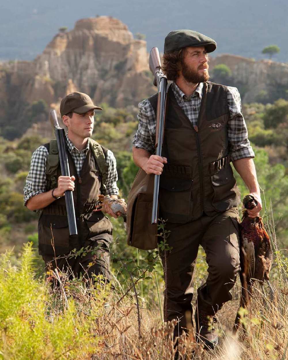 Light Khaki coloured Percussion Tradition Bush Trousers on mountain background