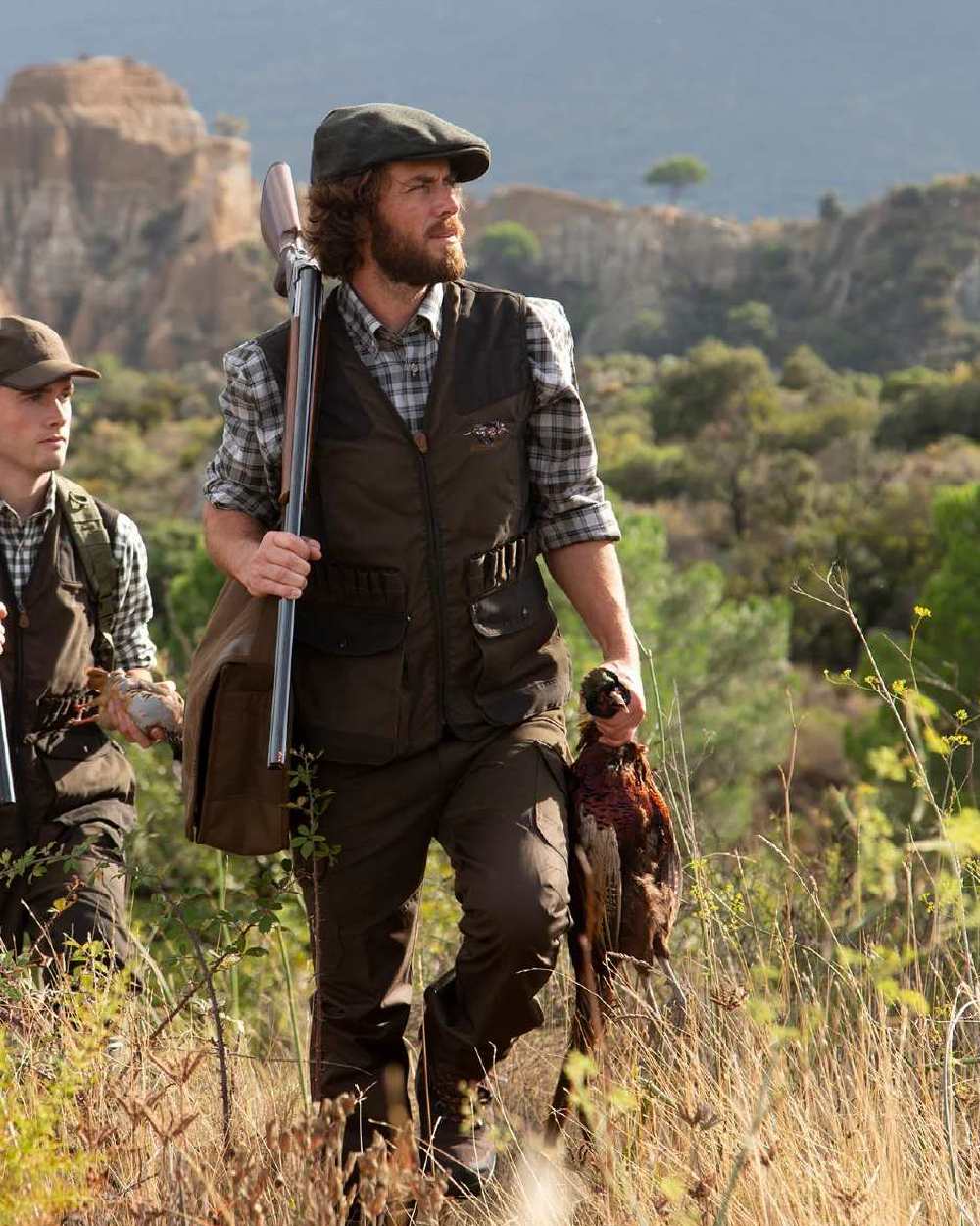 Khaki coloured Percussion Tradition Trousers on mountain background