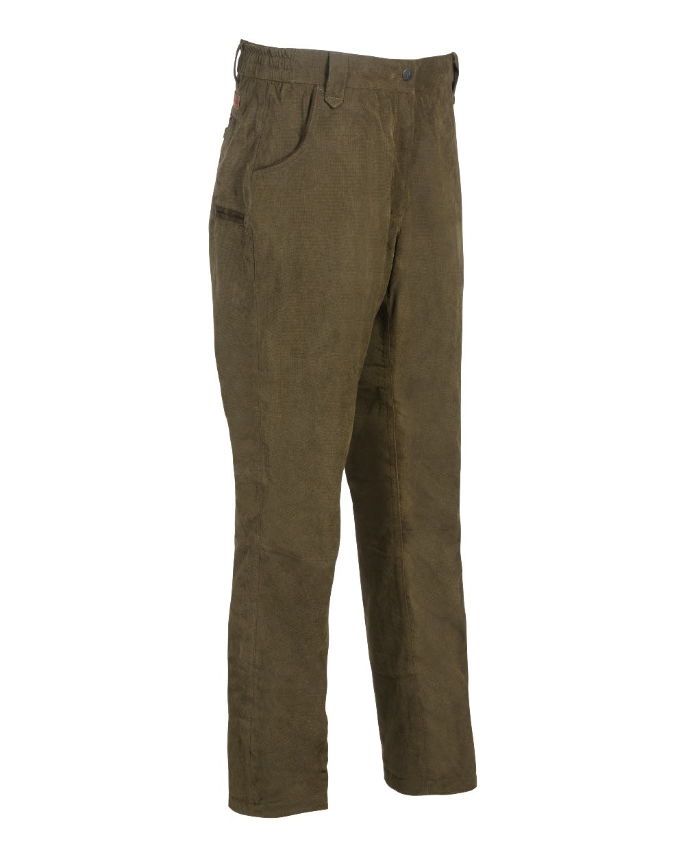 Khaki coloured Percussion Womens Rambouillet Original Waterproof Trousers on white background