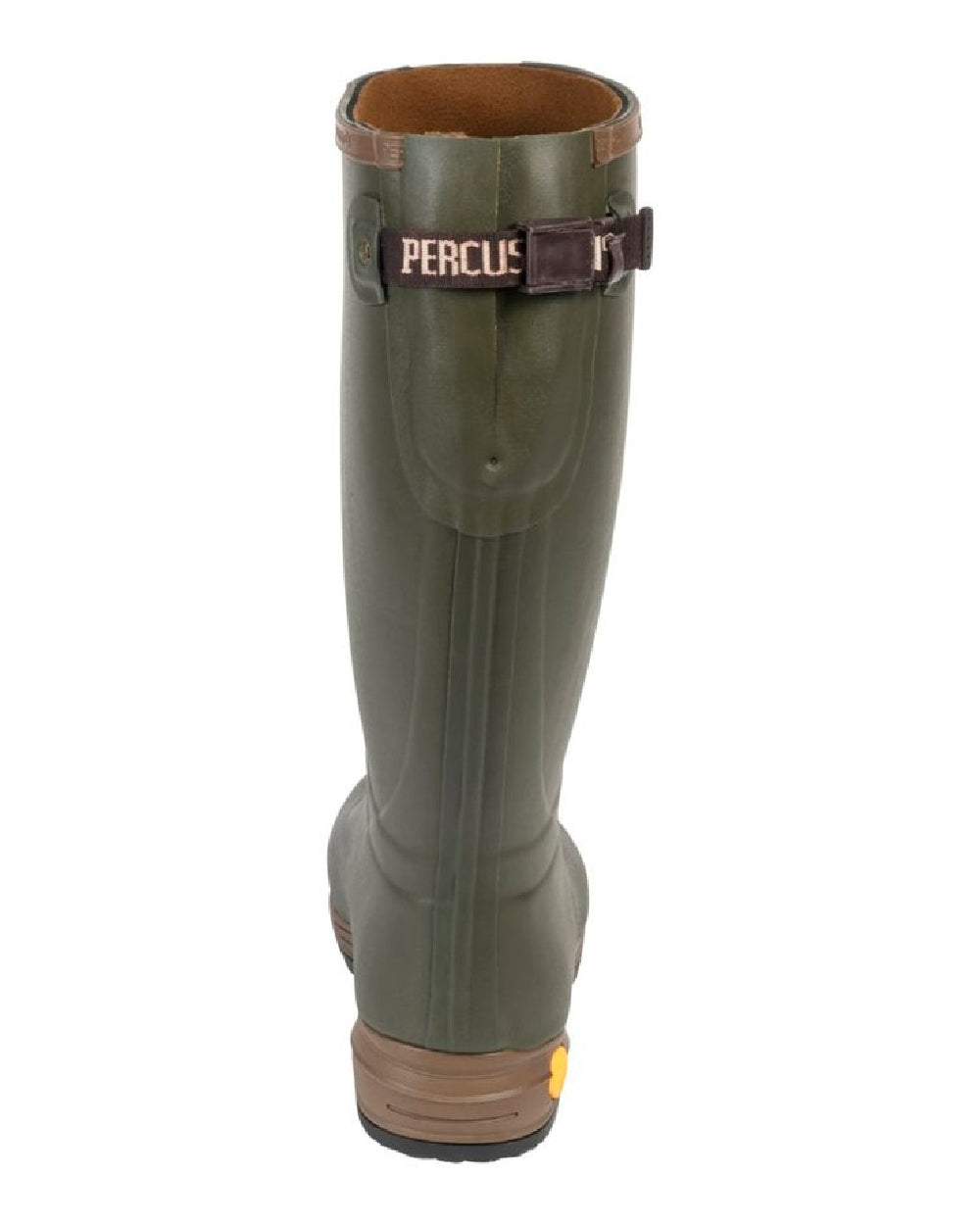 Khaki coloured Percussion Oxford Neoprene Wellington Boots on white background