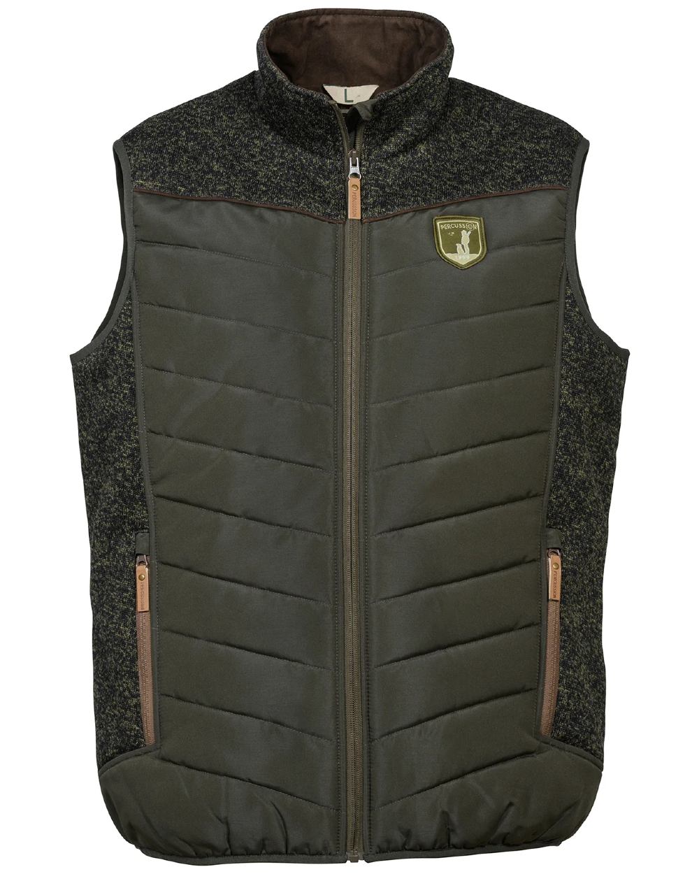 Khaki coloured Percussion Doudonne Alaska Padded Gilet on white background