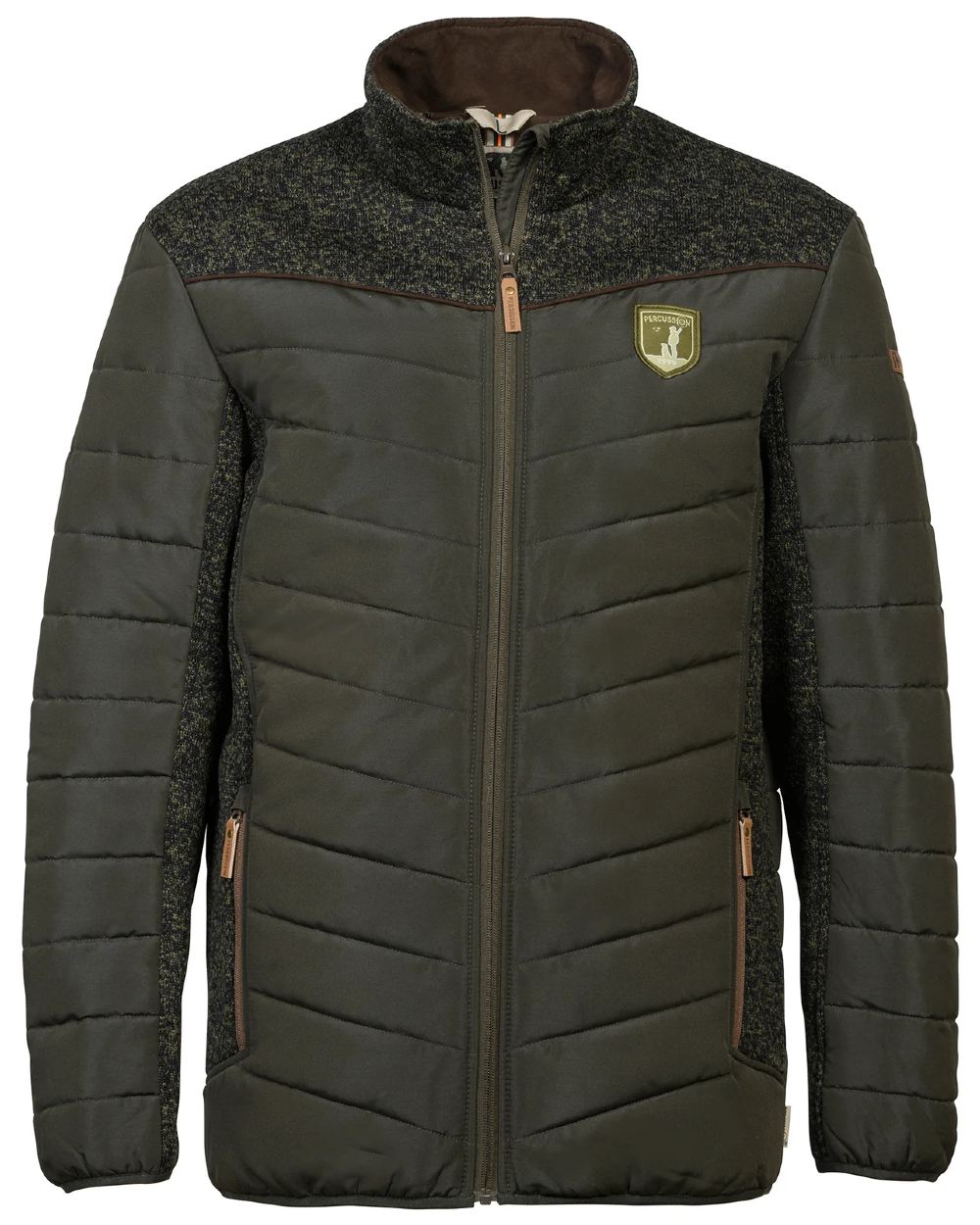 Khaki coloured Percussion Doudonne Alaska Padded Jacket on white background