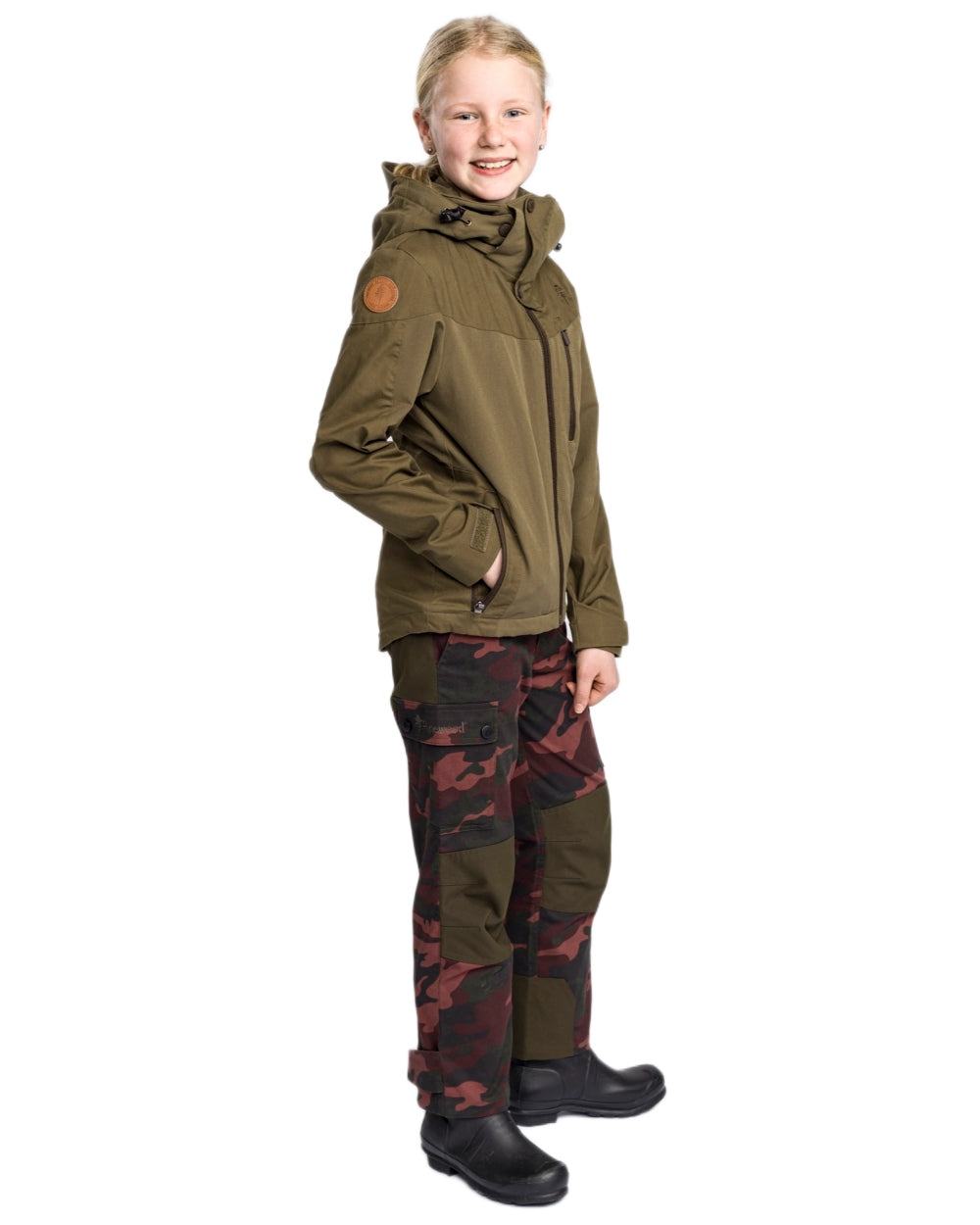 Dusty Plum Jungle coloured Pinewood Childrens Lappland Camou Trousers on white background
