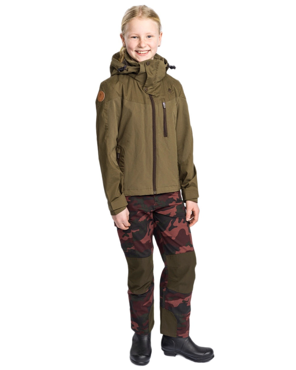 Dusty Plum Jungle coloured Pinewood Childrens Lappland Camou Trousers on white background