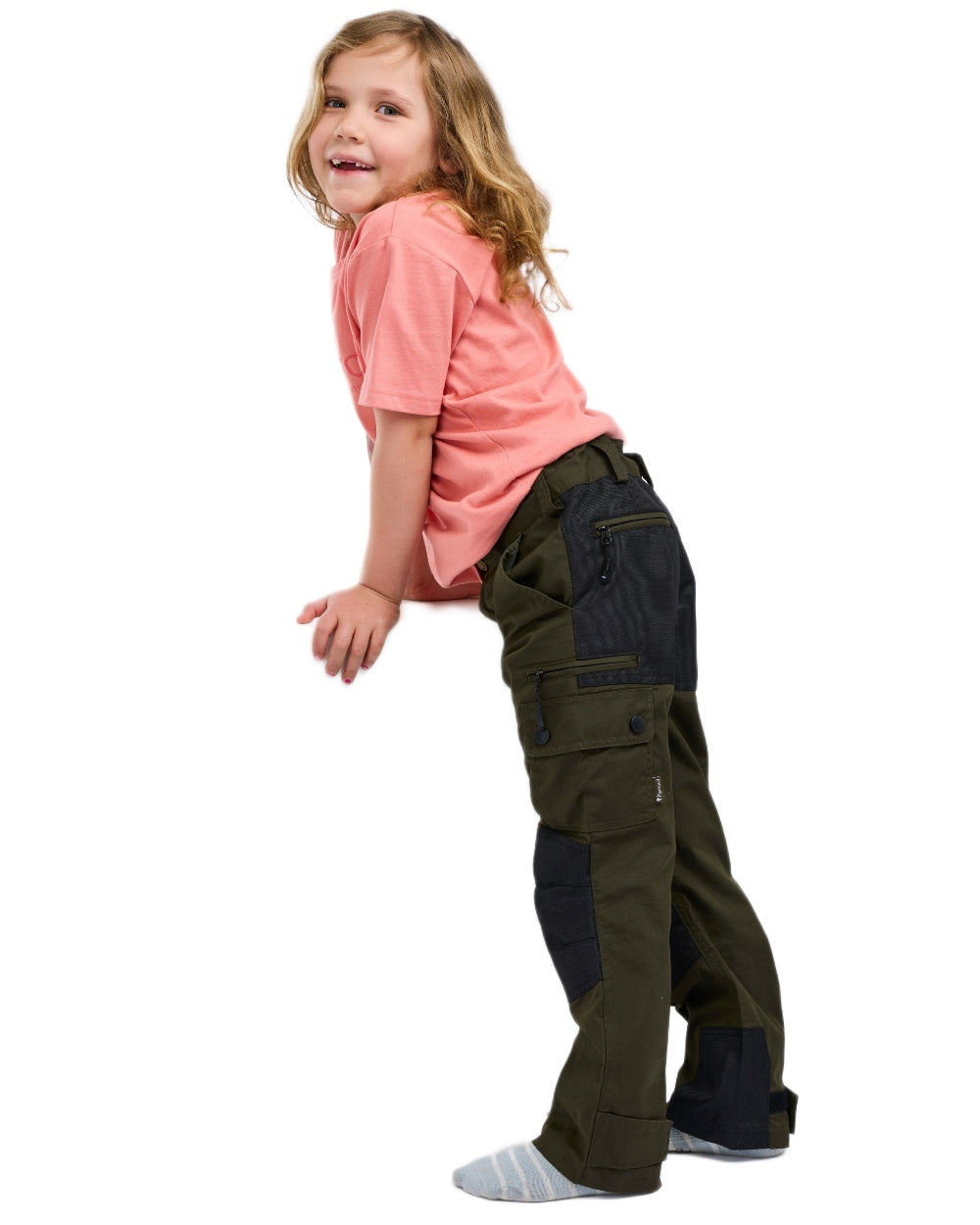 Moss Green Black coloured Pinewood Childrens Lappland Trousers on white background