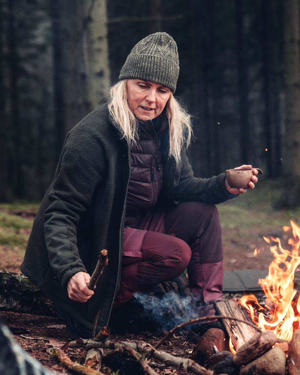 Green Mel Coloured Pinewood Knitted Melange Hat on outdoor background