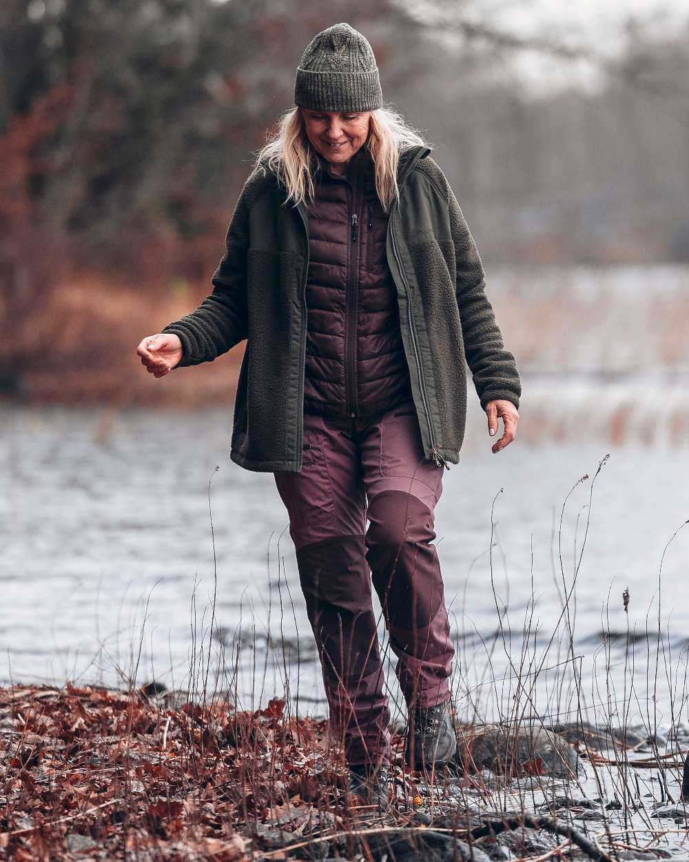 Green Mel Coloured Pinewood Knitted Melange Hat on outdoor background