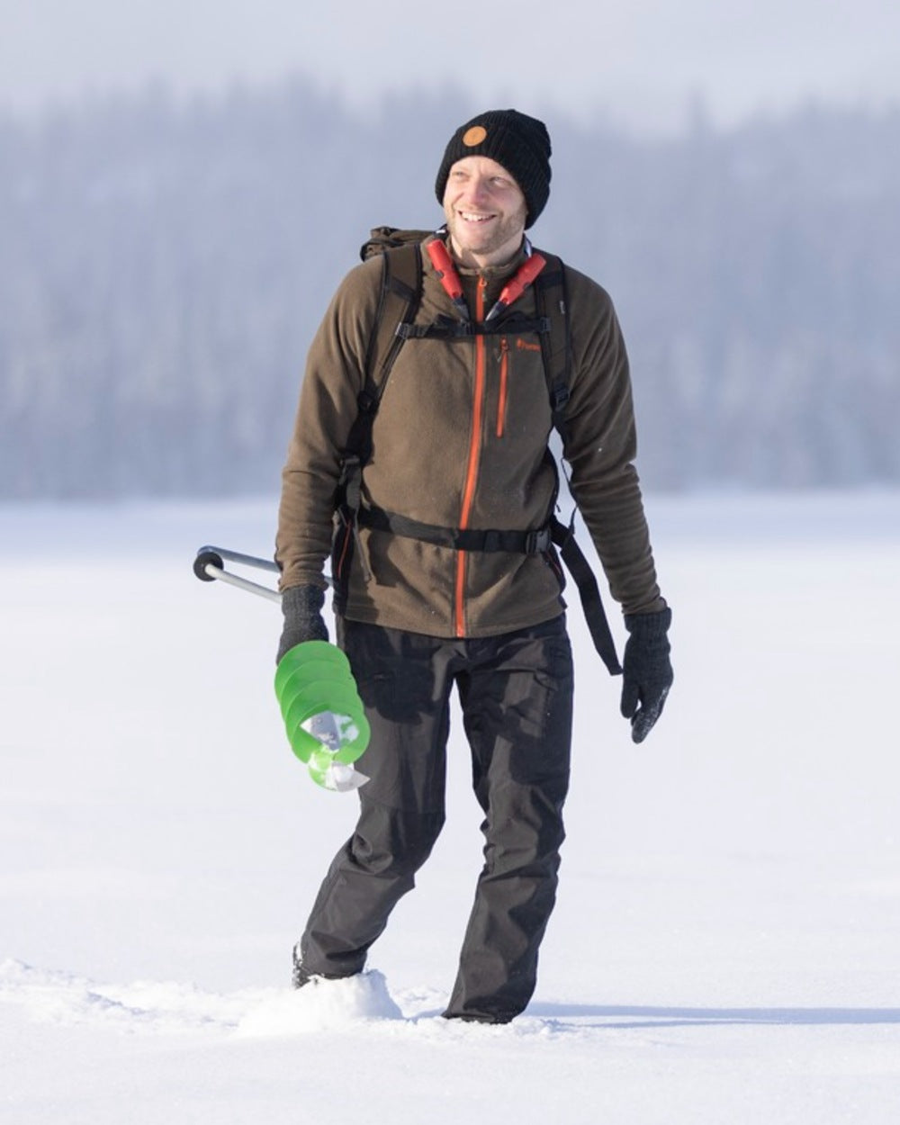 Black Coloured Pinewood Mens Abisko Brenton Trousers on snow background