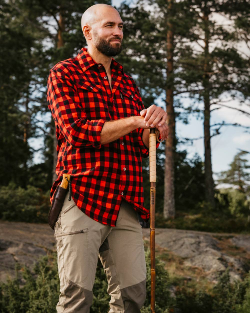 Mole Brown Coloured Pinewood Mens Abisko Brenton Trousers on forest background
