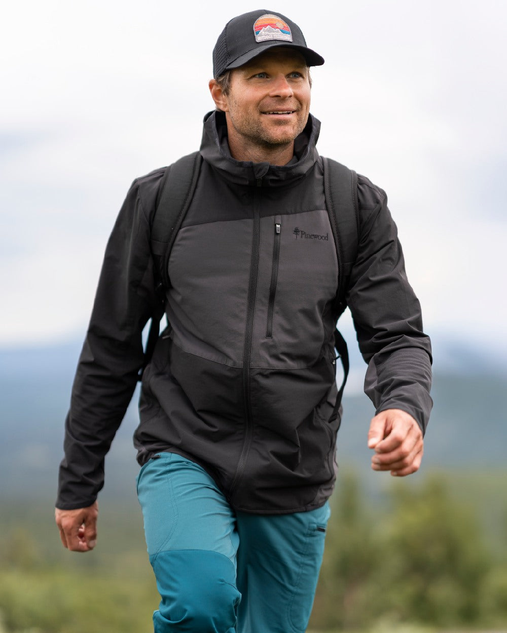 Black Dark Anthracite Coloured Pinewood Mens Abisko Light Stretch Jacket on outdoor background