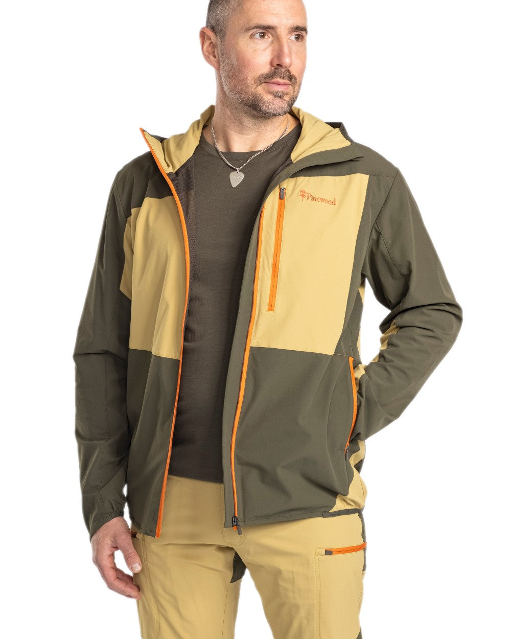 Golden Hay Mossgreen Coloured Pinewood Mens Abisko Light Stretch Jacket on white background