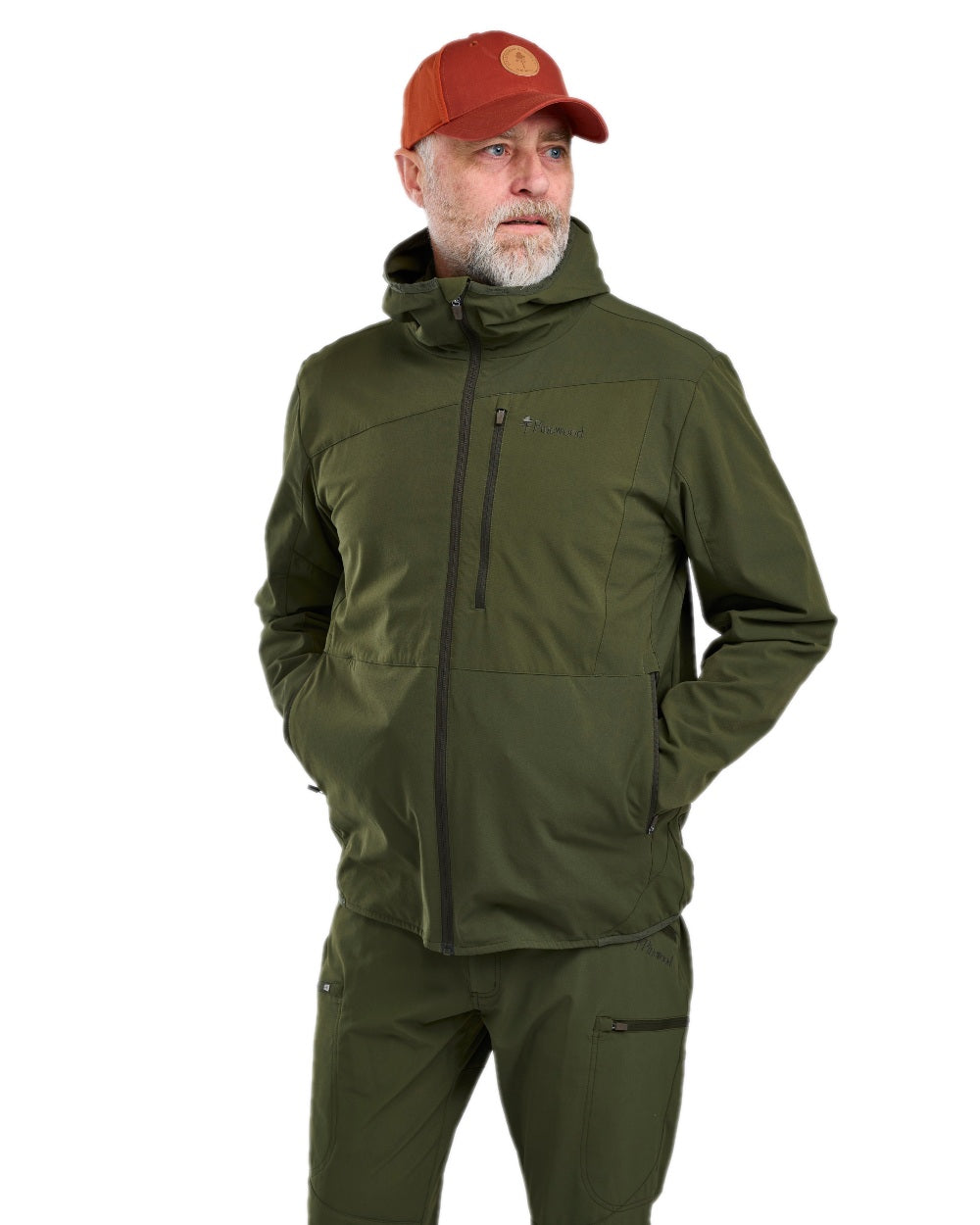 Mossgreen Coloured Pinewood Mens Abisko Light Stretch Jacket on white background