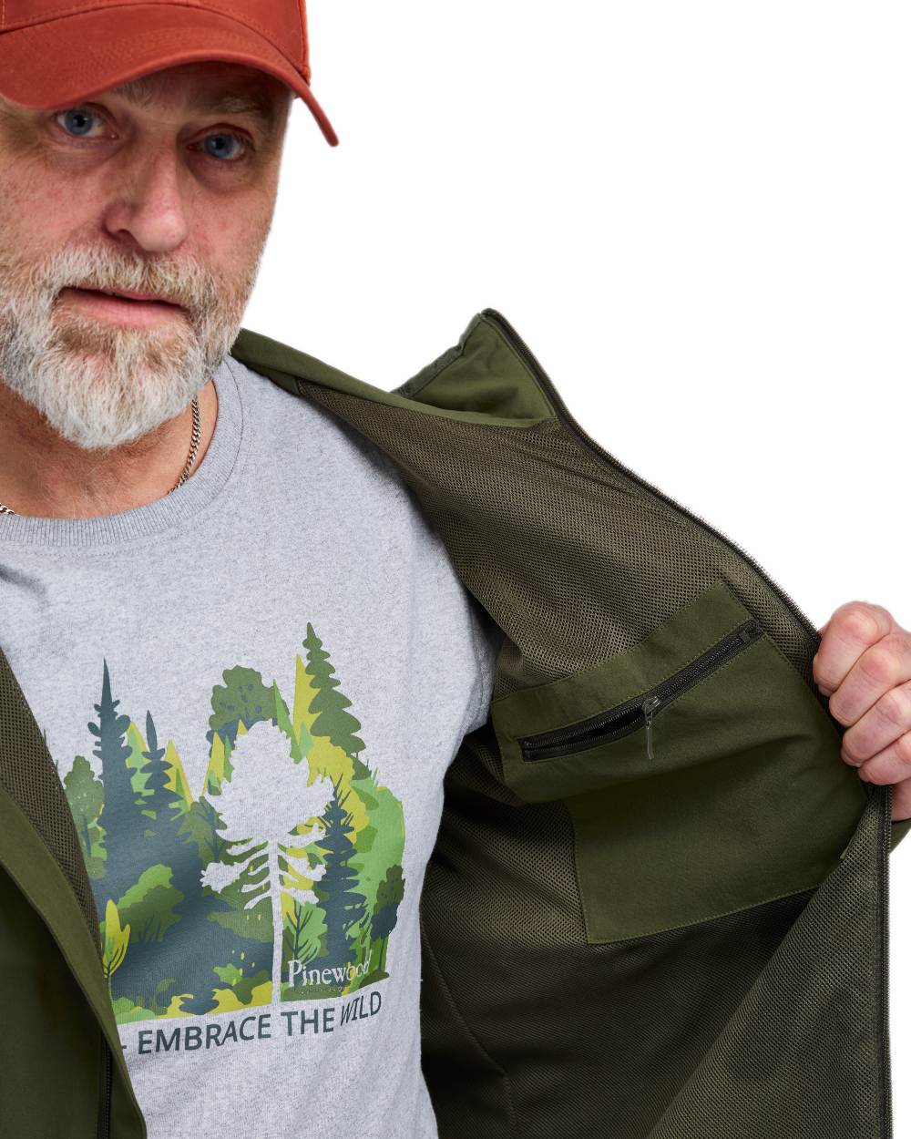 Mossgreen Coloured Pinewood Mens Abisko Light Stretch Jacket on white background