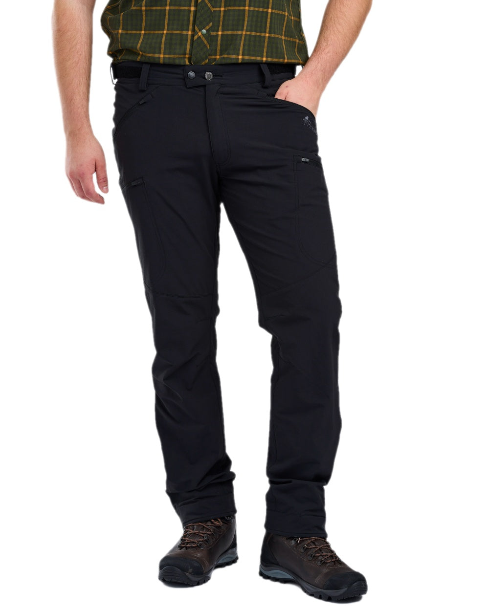 Black Coloured Pinewood Mens Abisko Light Stretch Trousers on white background