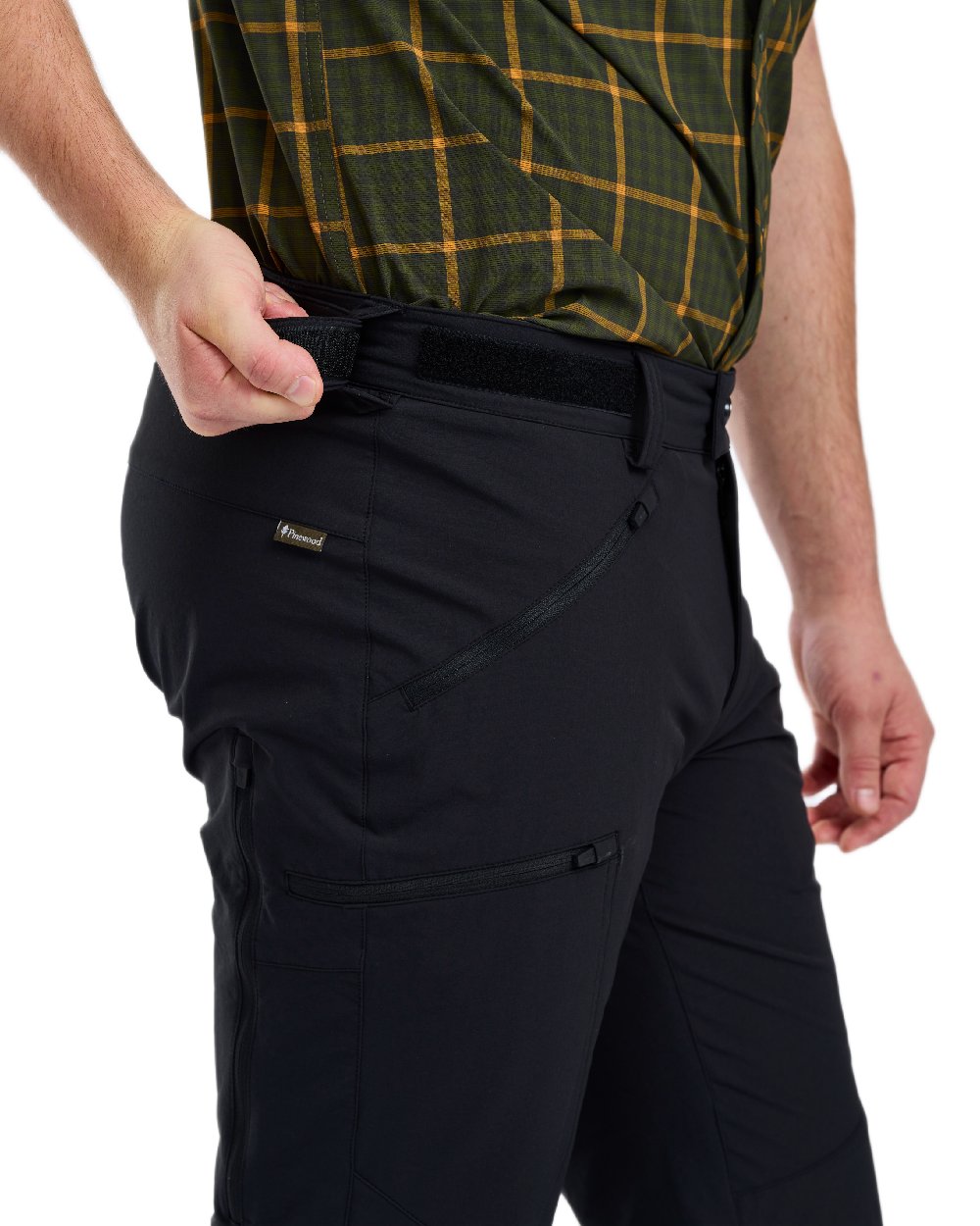 Black Coloured Pinewood Mens Abisko Light Stretch Trousers on white background