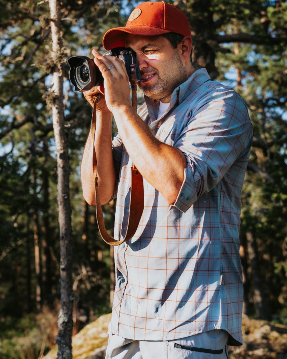 Aqua Grey coloured Pinewood Mens Abisko Trekking InsectSafe Long Sleeve Shirt on forest background