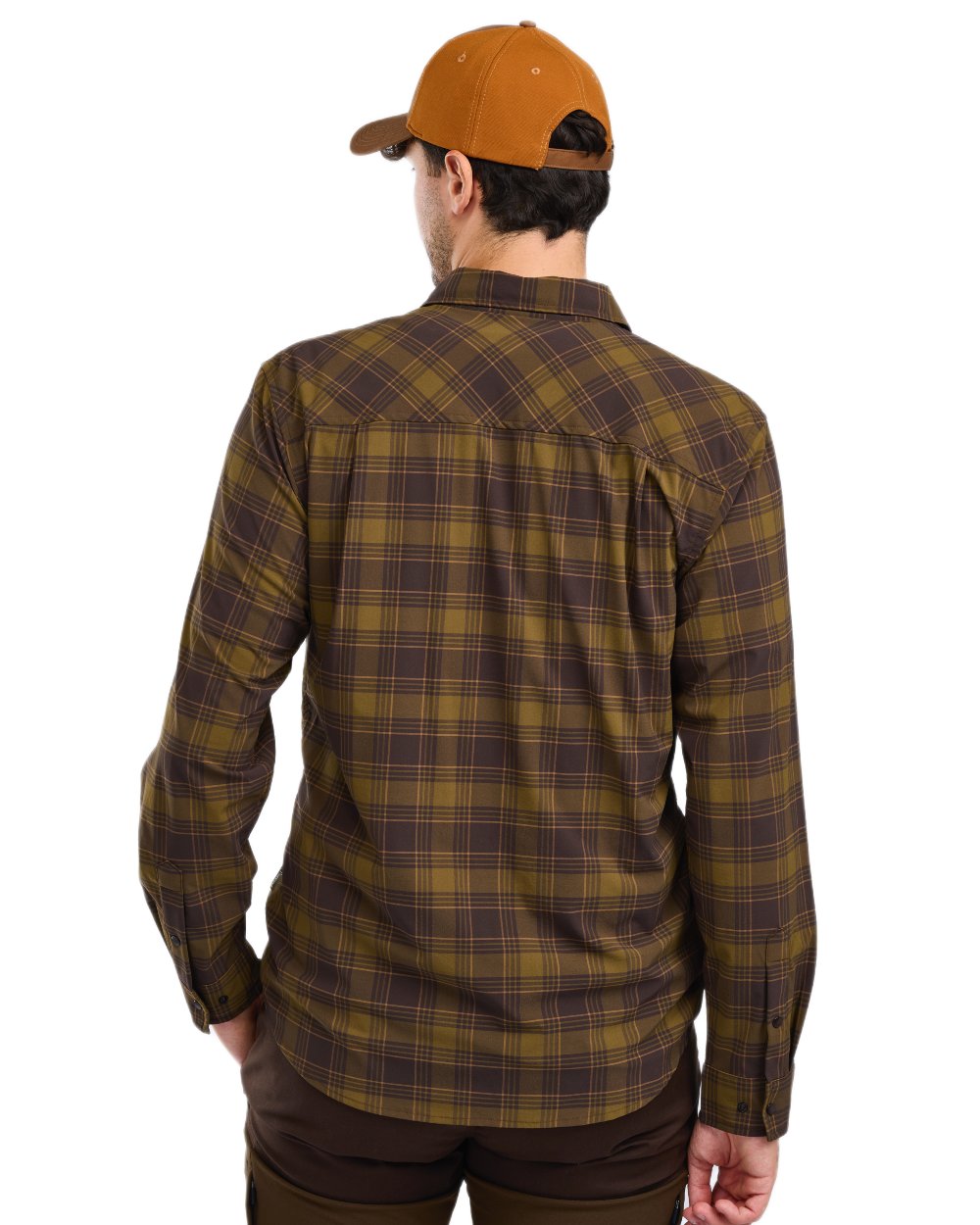 Dark Olive Dark Sandstone coloured Pinewood Mens Abisko Trekking InsectSafe Long Sleeve Shirt on white background