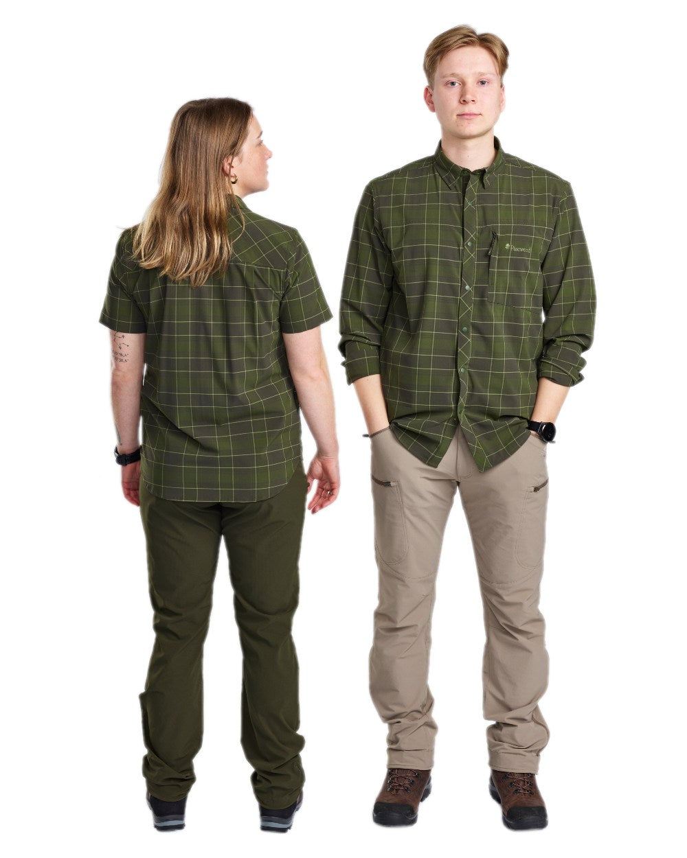 Moss Green Coloured Pinewood Mens Abisko Trekking Long Sleeve Shirt on white background