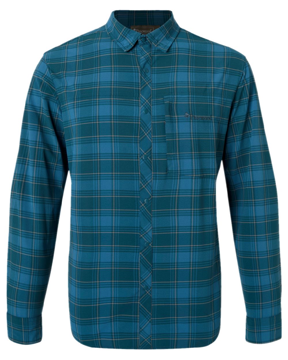 Teal Blue Coloured Pinewood Mens Abisko Trekking Long Sleeve Shirt on white background