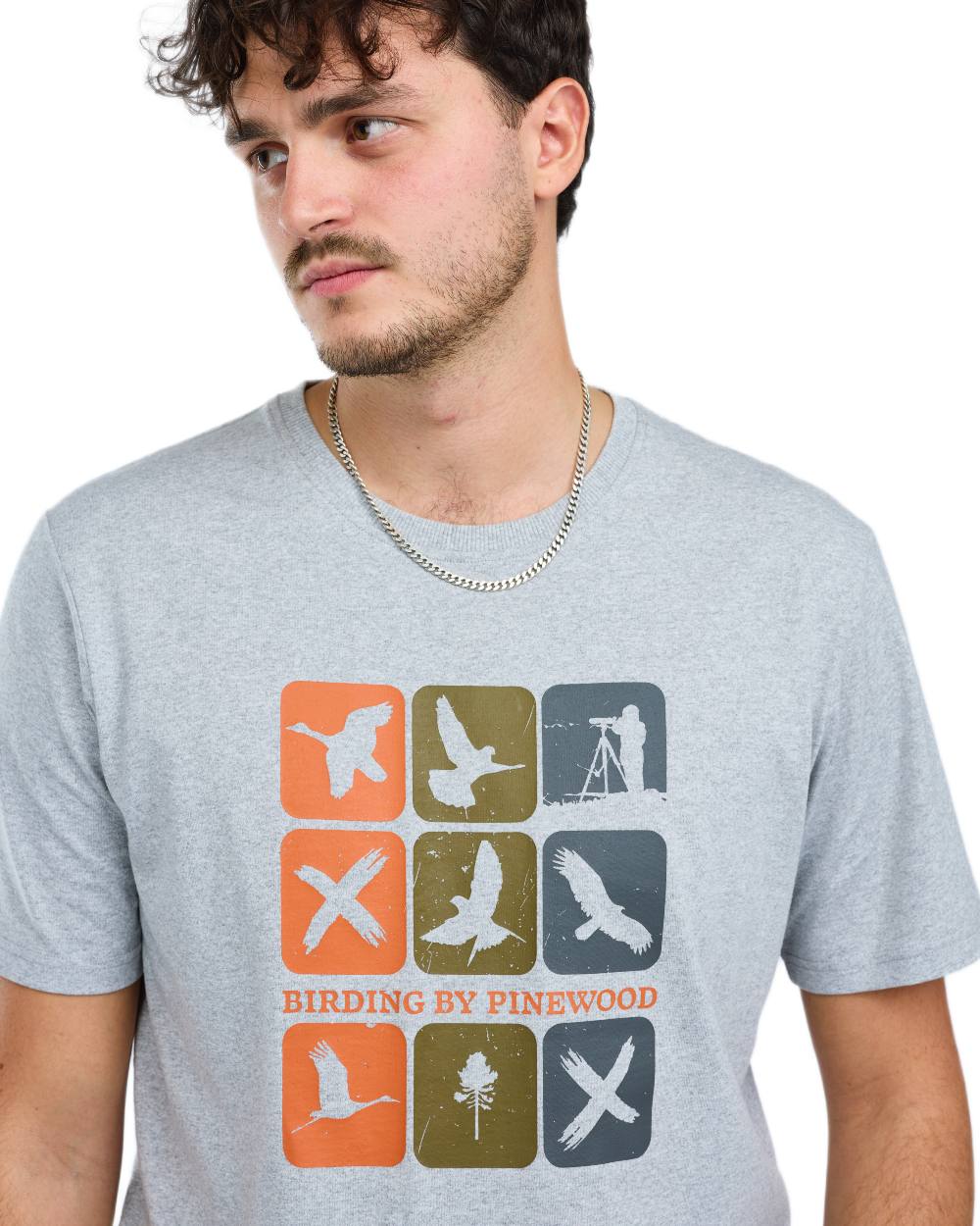 Light Grey Melange Combo coloured Pinewood Mens Birding T-Shirt on white background