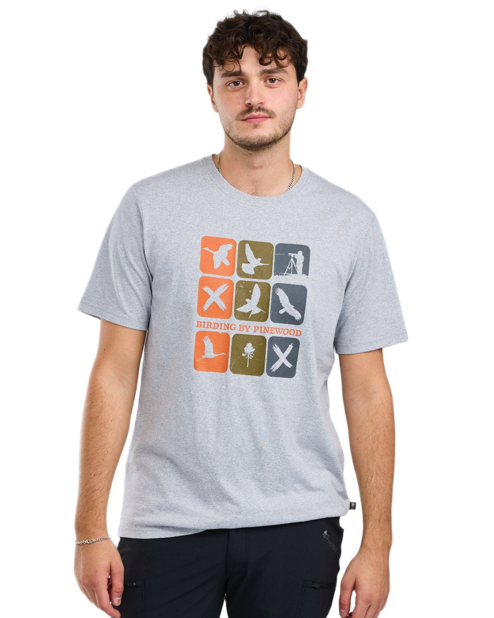 Light Grey Melange Combo coloured Pinewood Mens Birding T-Shirt on white background