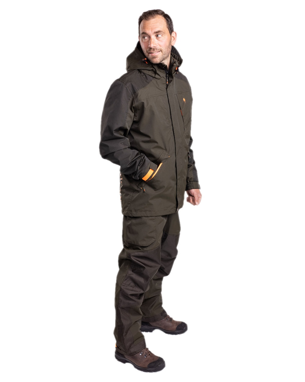 Green Dark Green Coloured Pinewood Mens Bolmen Fishing Bib Trousers on white background
