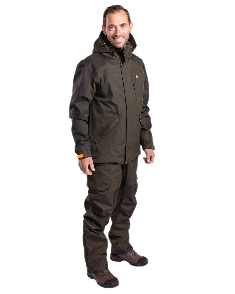 Green Dark Green Coloured Pinewood Mens Bolmen Fishing Bib Trousers on white background