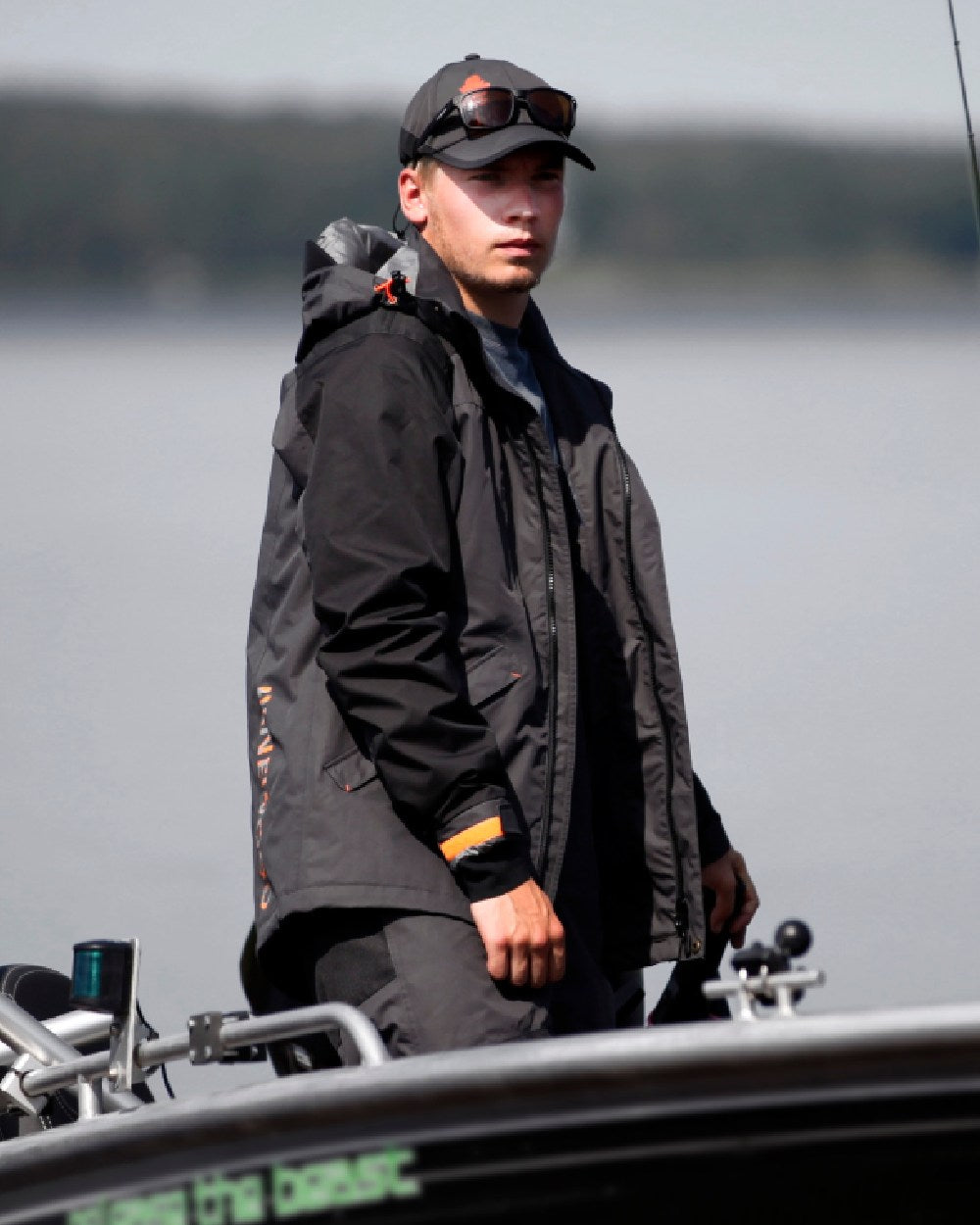 Dark Anthracite Black Coloured Pinewood Mens Bolmen Fishing Jacket on outdoor background