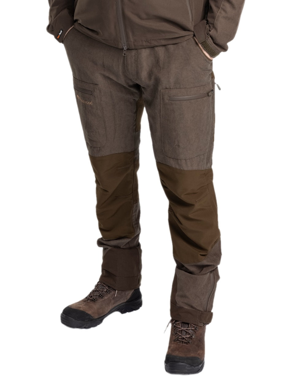 Suede Brown Dark Olive Coloured Pinewood Mens Caribou Hunt Extreme Trousers on white background