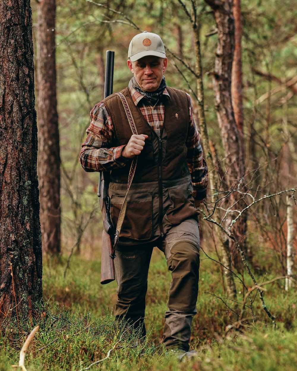 Suede Brown Dark Olive Coloured Pinewood Mens Caribou Hunting Trousers on outdoor background