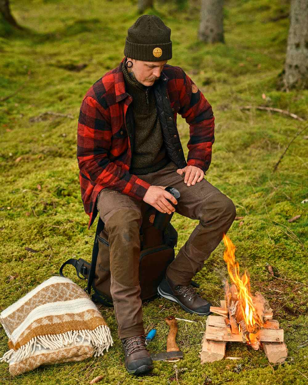 Suede Brown Dark Olive Coloured Pinewood Mens Caribou Hunting Trousers on outdoor background
